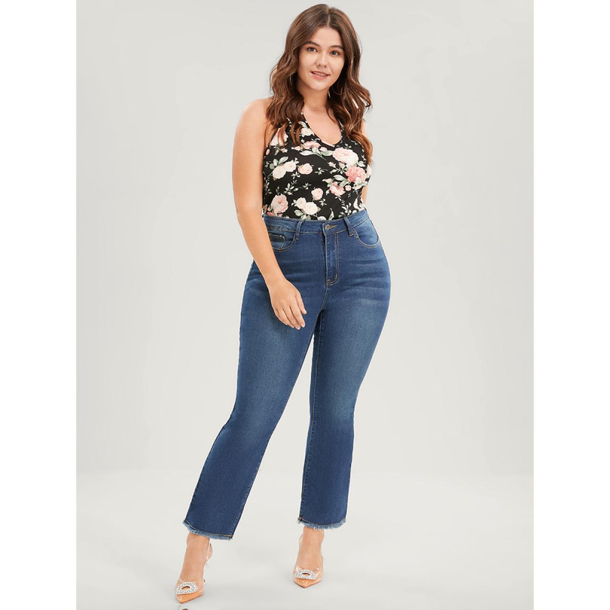 Plus Size Bootcut Very Stretchy High Rise Dark Wash Sculpt Waist Jeans Women Blue Casual Plain Tummy control High stretch Pocket Jeans BloomChic 16/1X Product Image