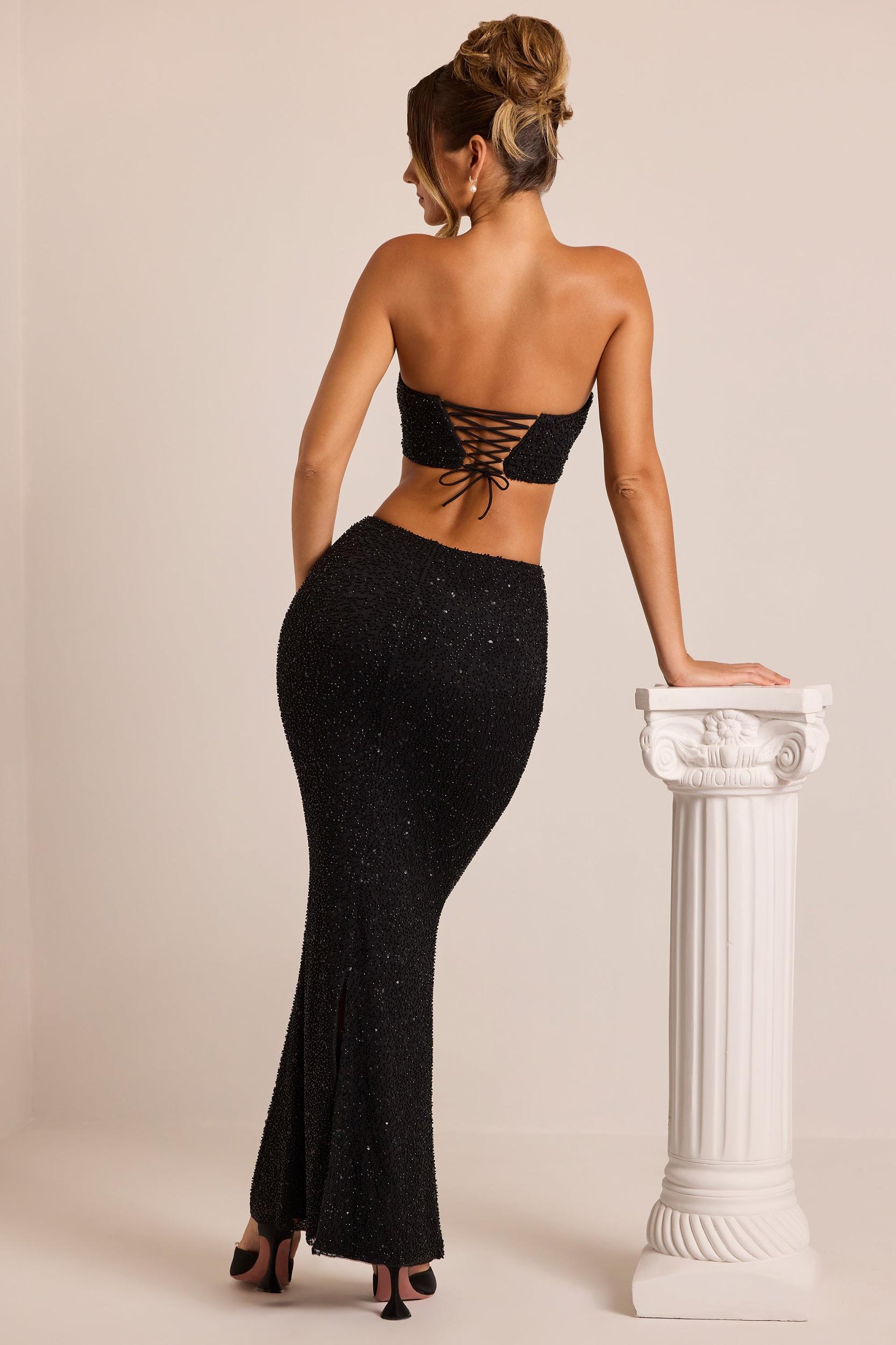Embellished Mid-Rise Maxi Skirt in Black Product Image