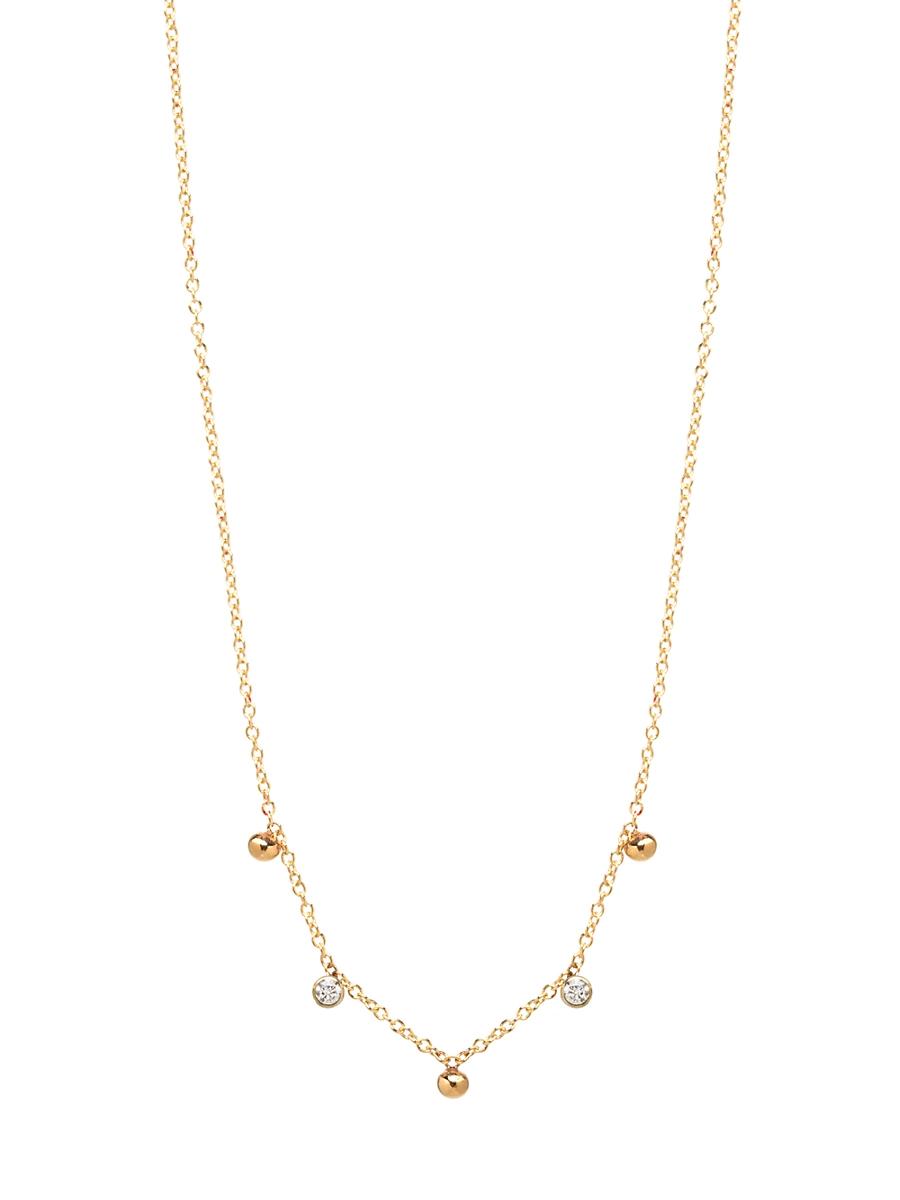 Womens Gold Beads 14K Yellow Gold & Diamond Scattered Charm Necklace Product Image