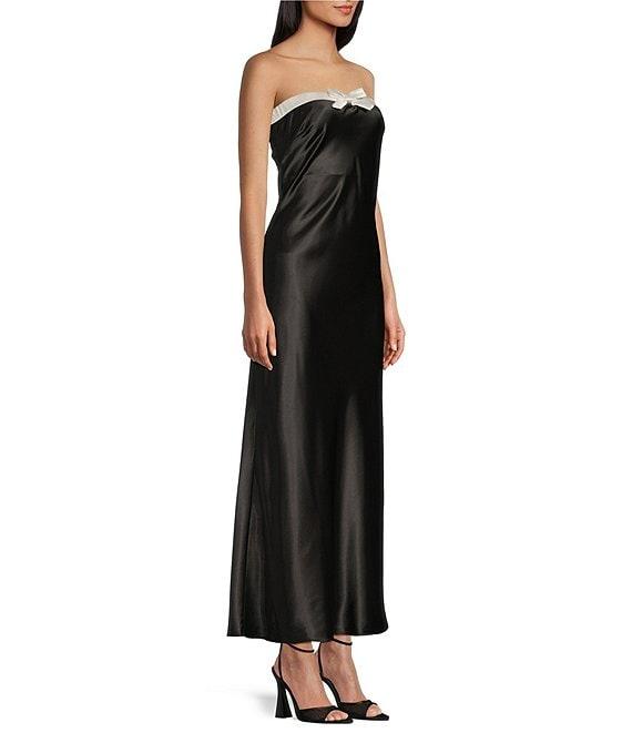 B. Darlin Satin Strapless Bow Front Dress Product Image