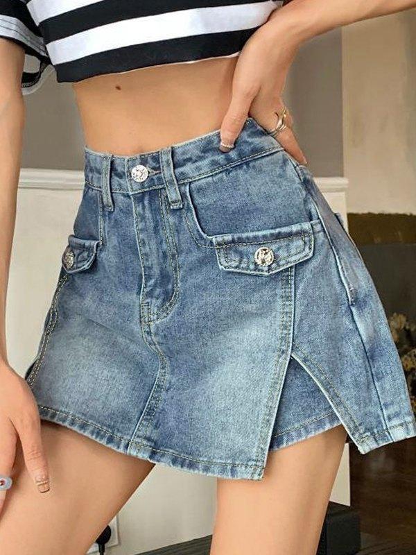 High Waist Slit Denim Shorts Product Image