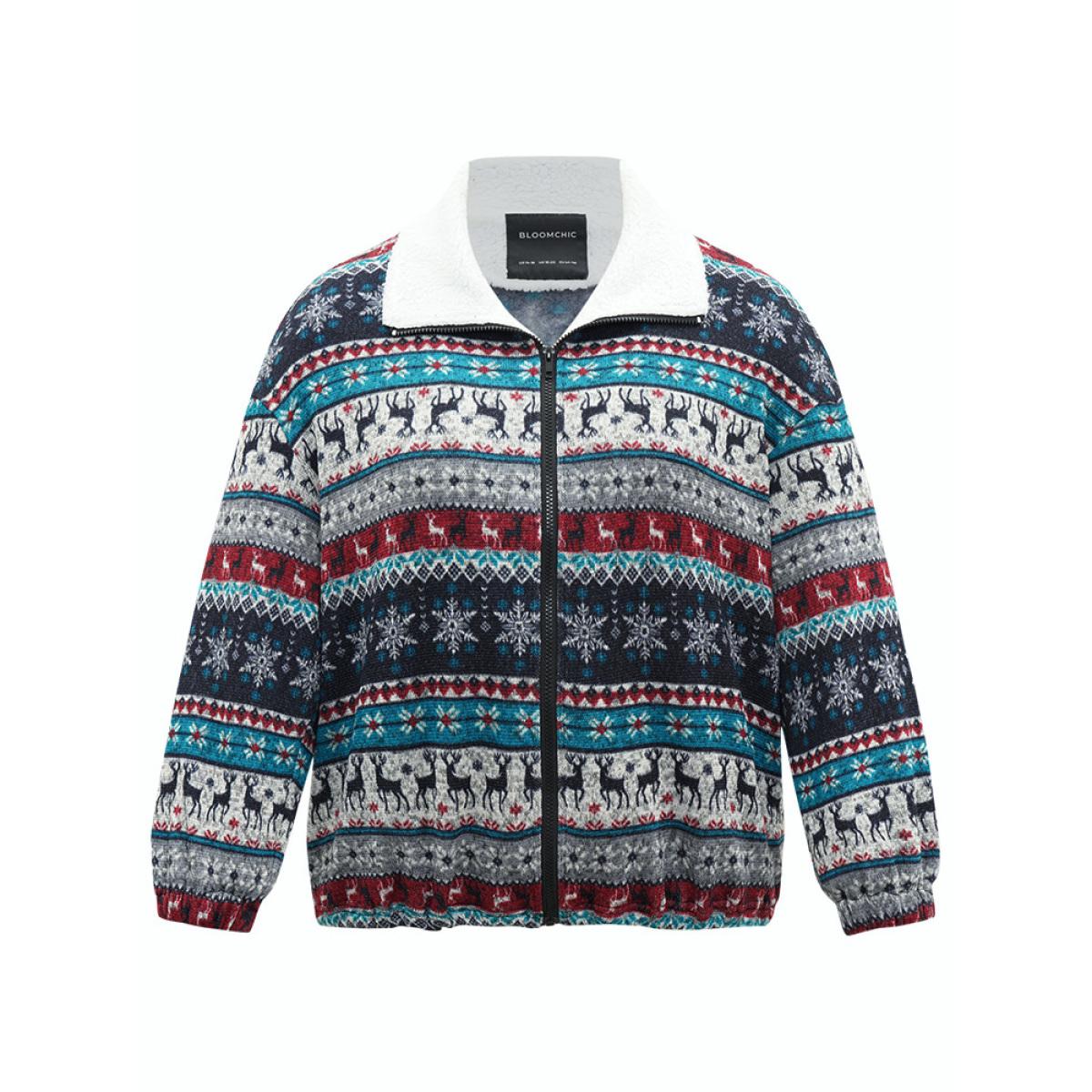 Plus Size Patchwork Contrast Drawstring Zipper Jacket Women Multicolor Elastic cuffs Dailywear Jackets BloomChic 14-16/1X Product Image