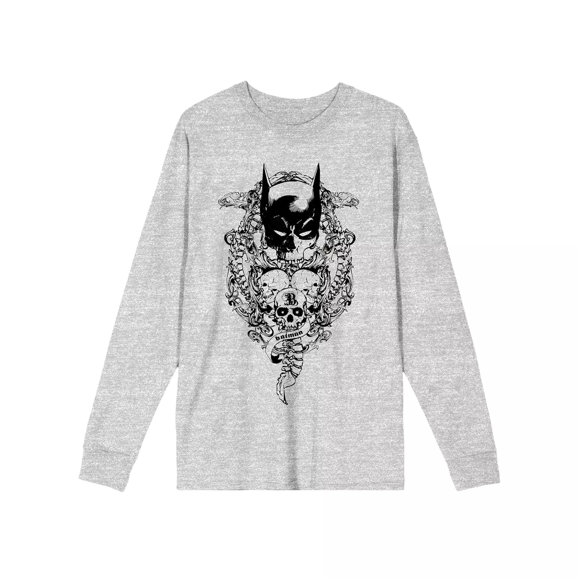 Men's Batman Bat Mask With Skulls Long Sleeve Tee,  Product Image