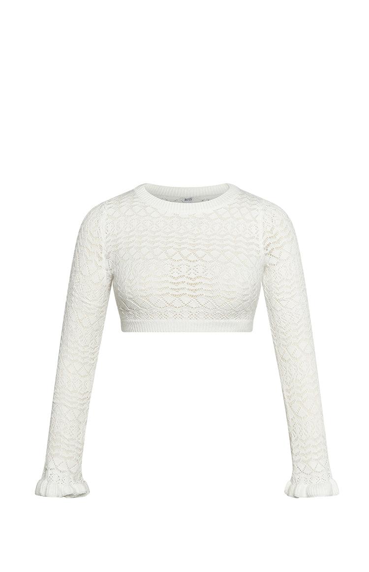 Lorri White Knit Ruffle Top Product Image