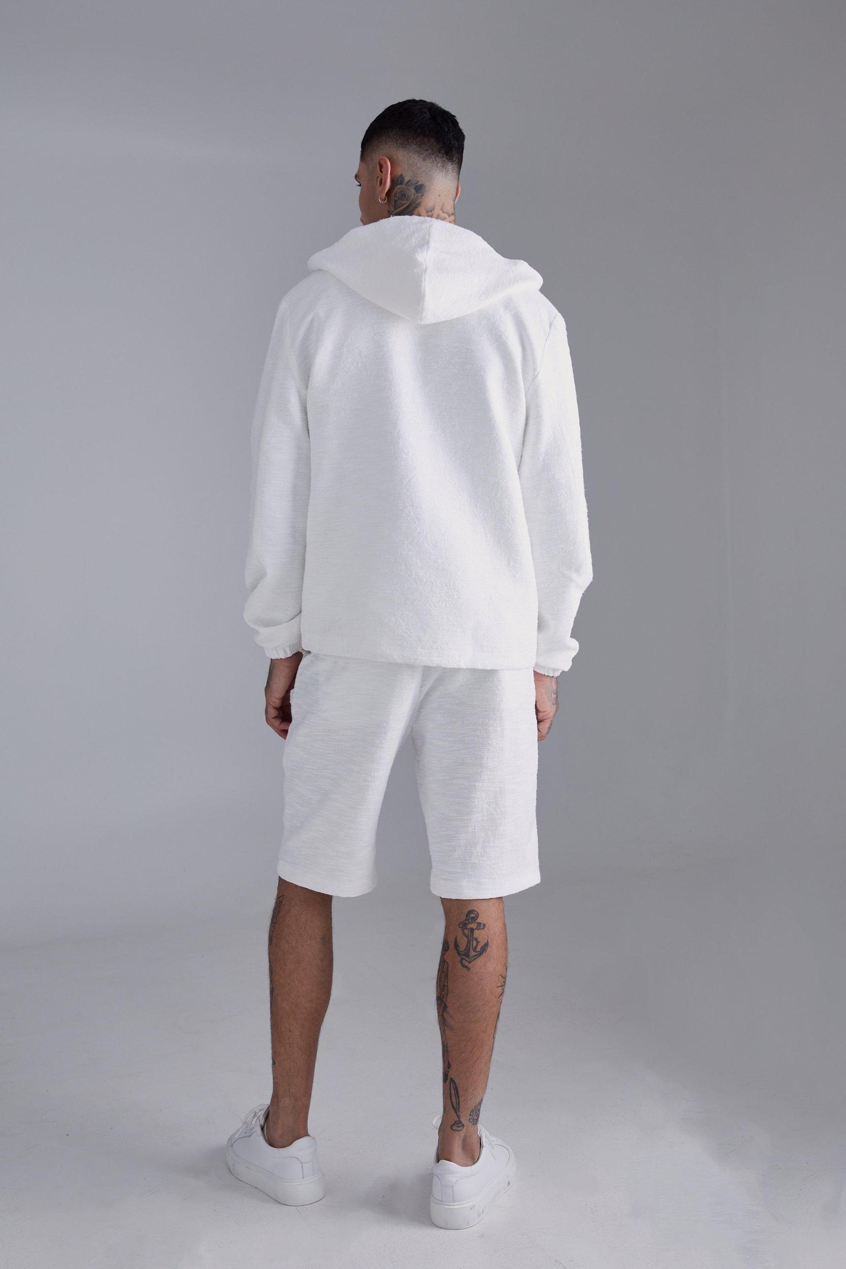 Tall Textured Cotton Jacquard Smart Hooded Jacket | boohooMAN USA Product Image