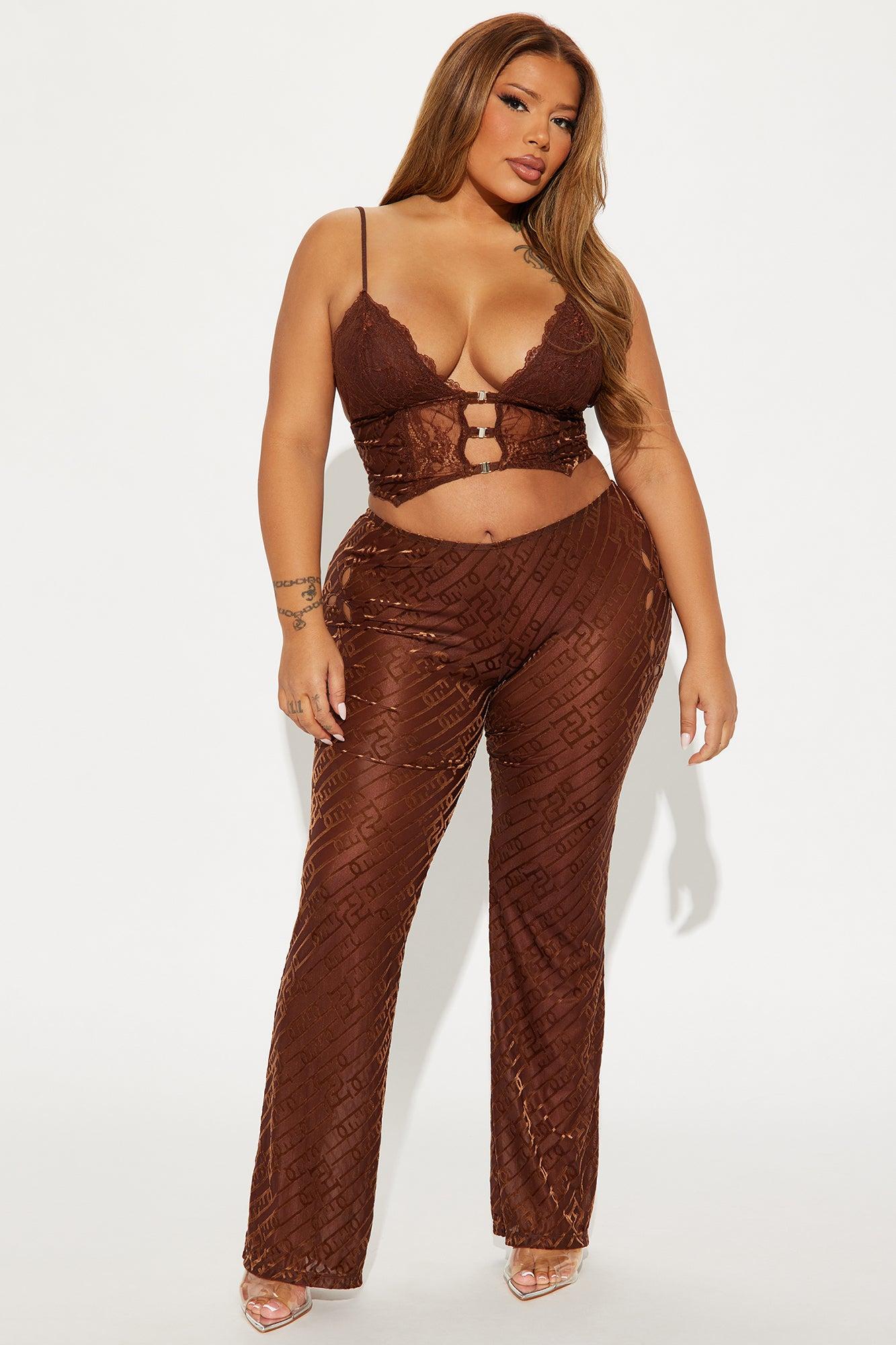 Kya Sheer Velvet Pant Set - Brown Product Image