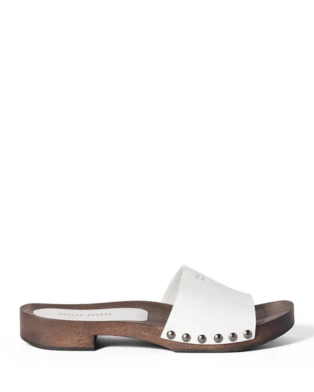 MIU MIU Wood Sole Flat Sandals With Studded Side In White Product Image