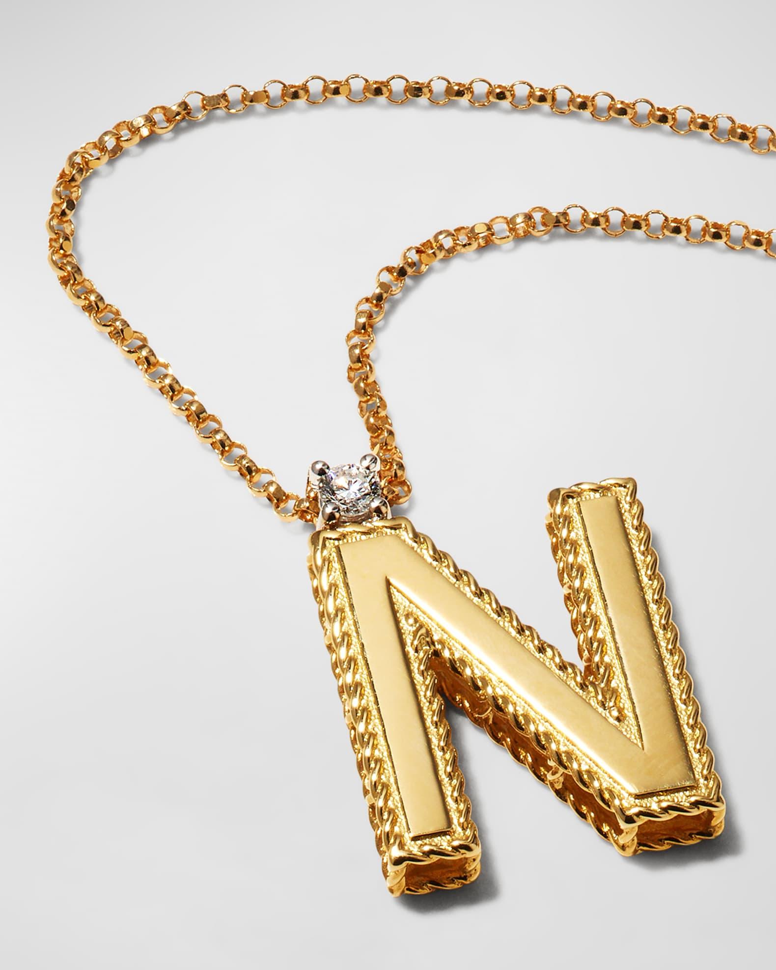 Princess 18K Yellow Gold Diamond Initial Necklace, N Product Image