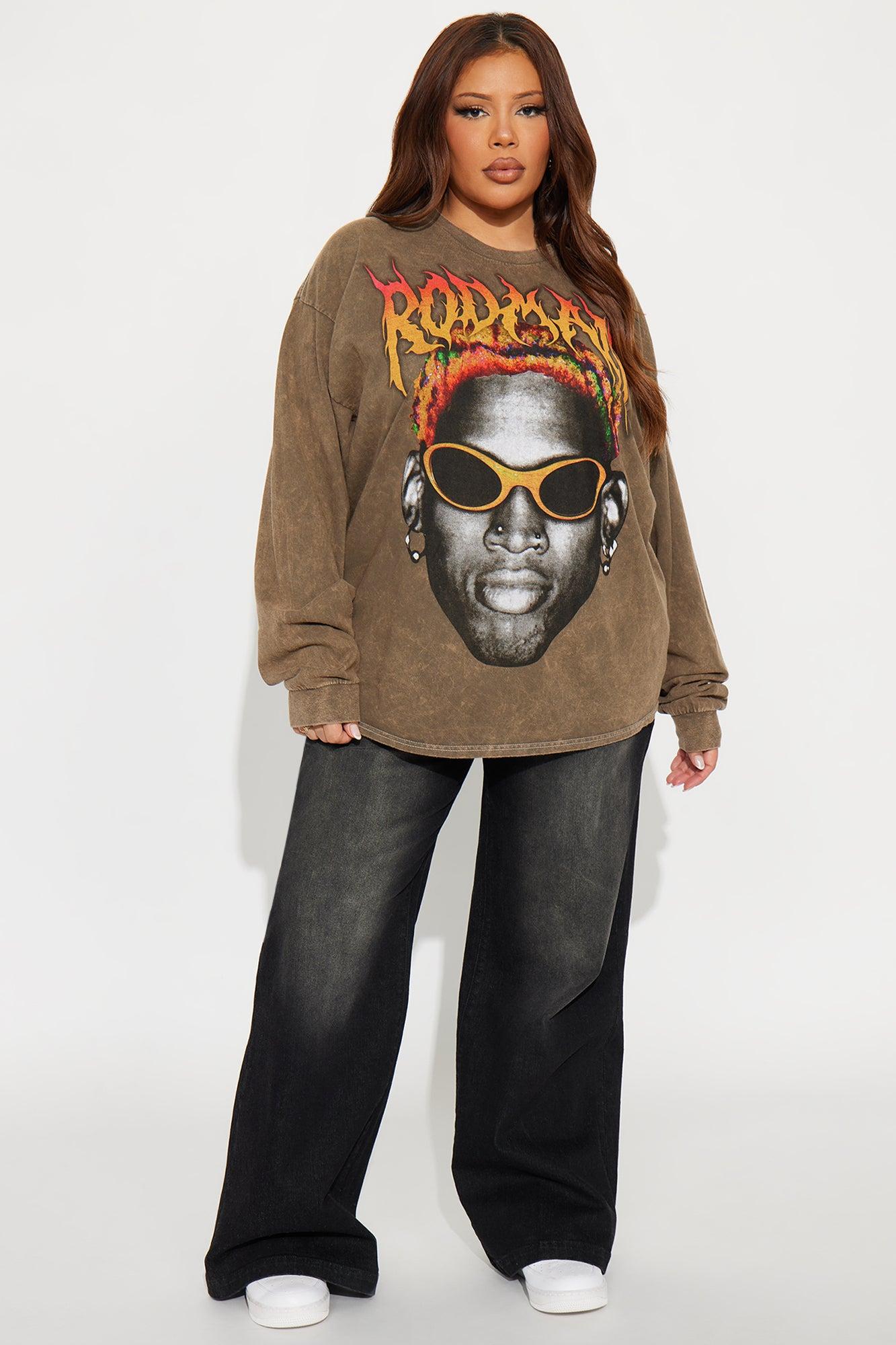 Dennis Rodman Face Washed Long Sleeve Tee - Brown Female Product Image