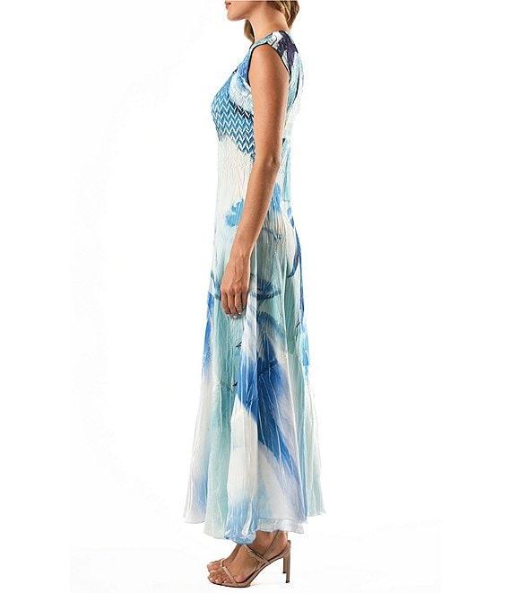 Komarov V-Neck Sleeveless Watercolor Printed Mixed Media Maxi Dress Product Image