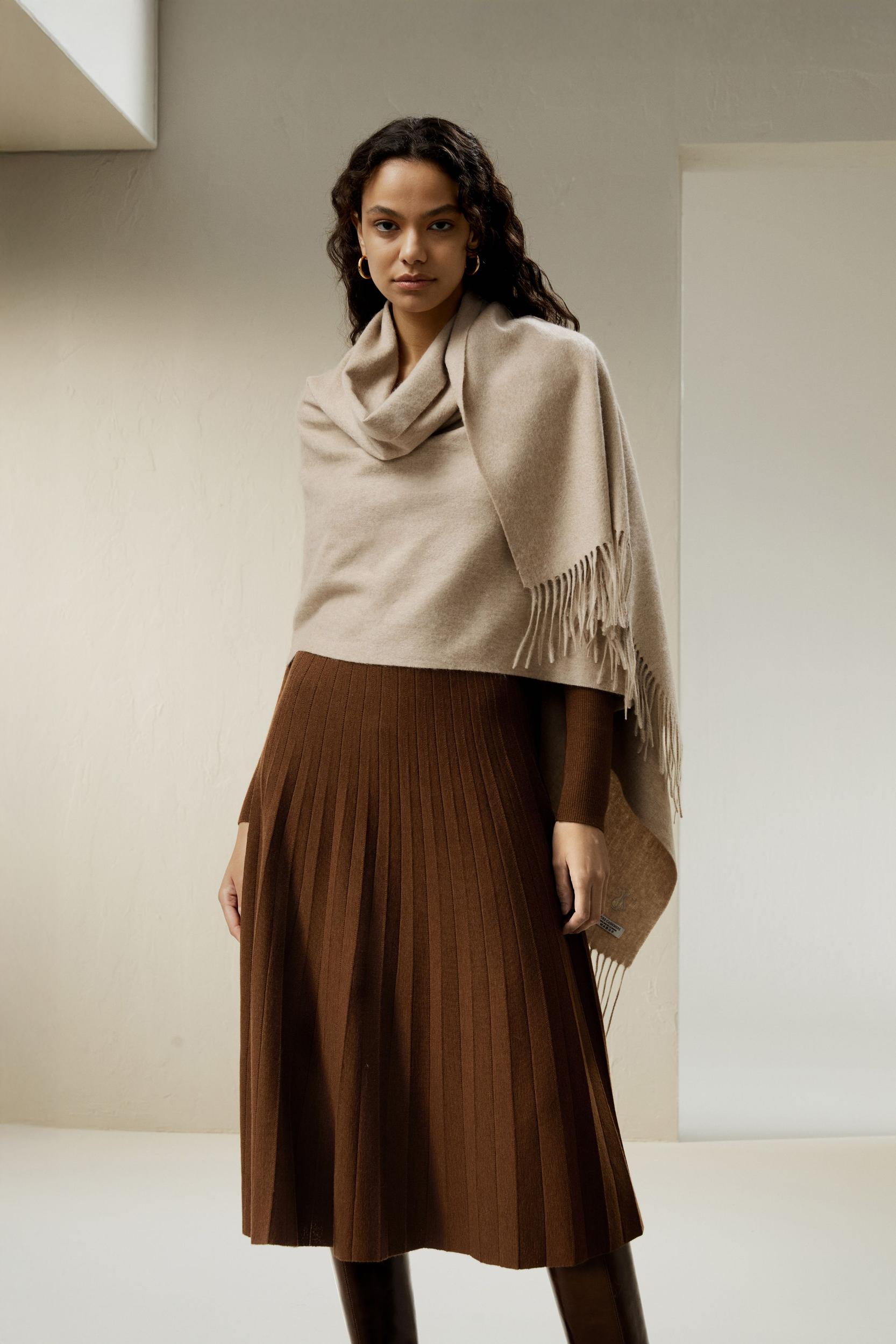 LILYSILK Women Silk Skirt Merino Wool Caramel 100% Ultra Fine Merino Wool Over-The-Knee Length M Product Image