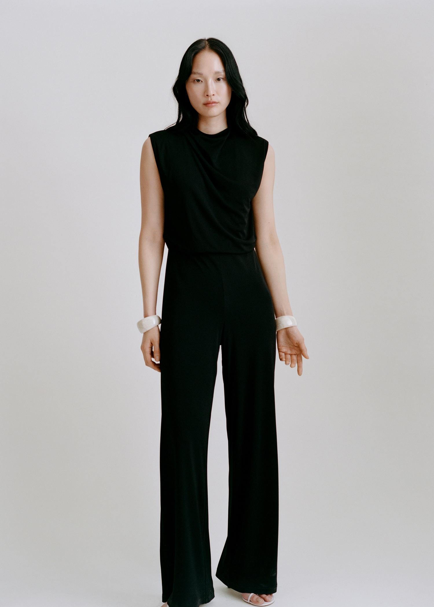 Straight-fit jumpsuit with draped neckline - Women | MANGO USA Product Image