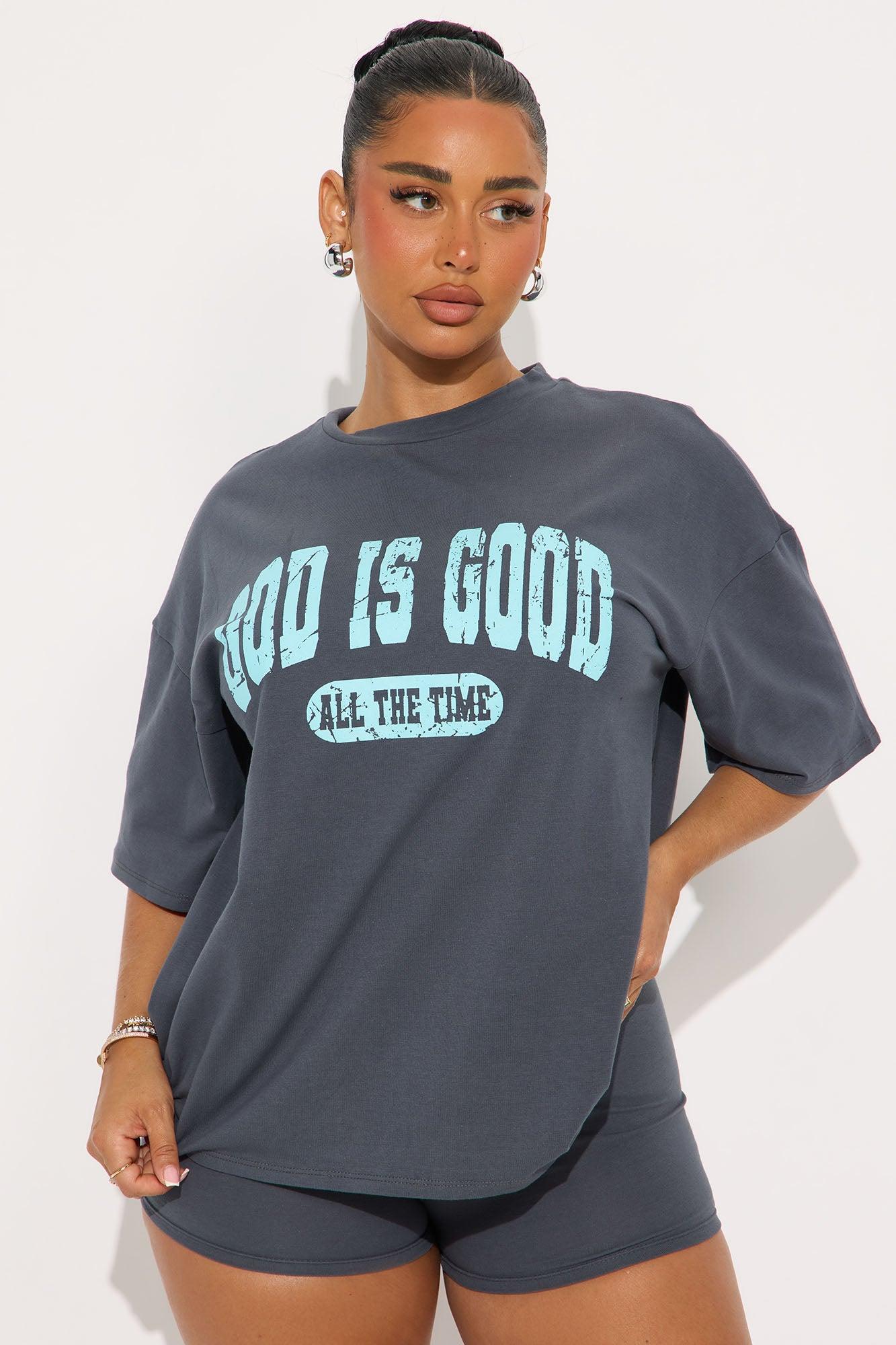 God Is Good Biker Short Set - Grey Female Product Image