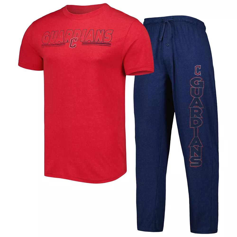 Men's Concepts Sport Navy/Red Cleveland Guardians Meter T-Shirt and Pants Sleep Set, Size: XL, Grd Blue Product Image