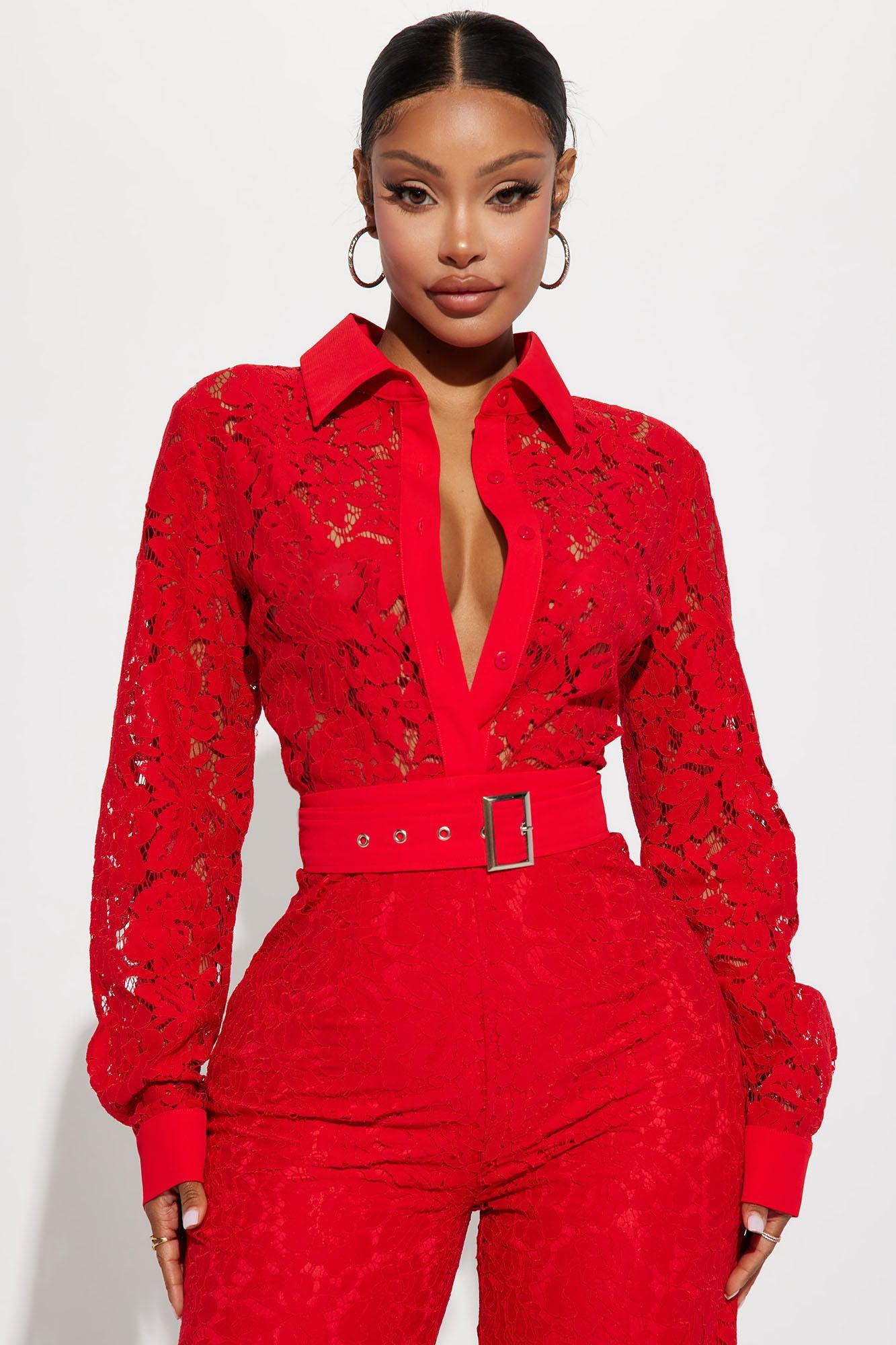Perfect Night Lace Jumpsuit - Red Product Image