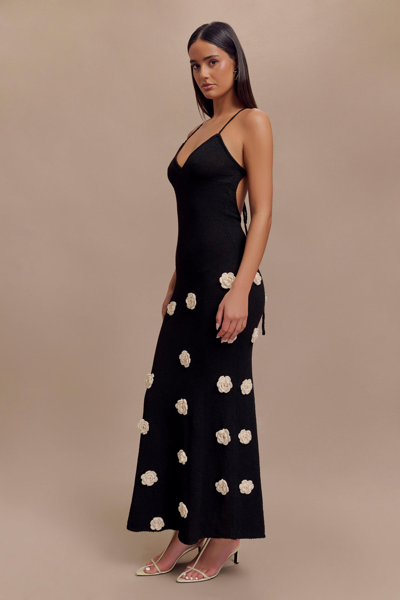 Suki Knit Maxi Dress With Flowers - Black/White Product Image