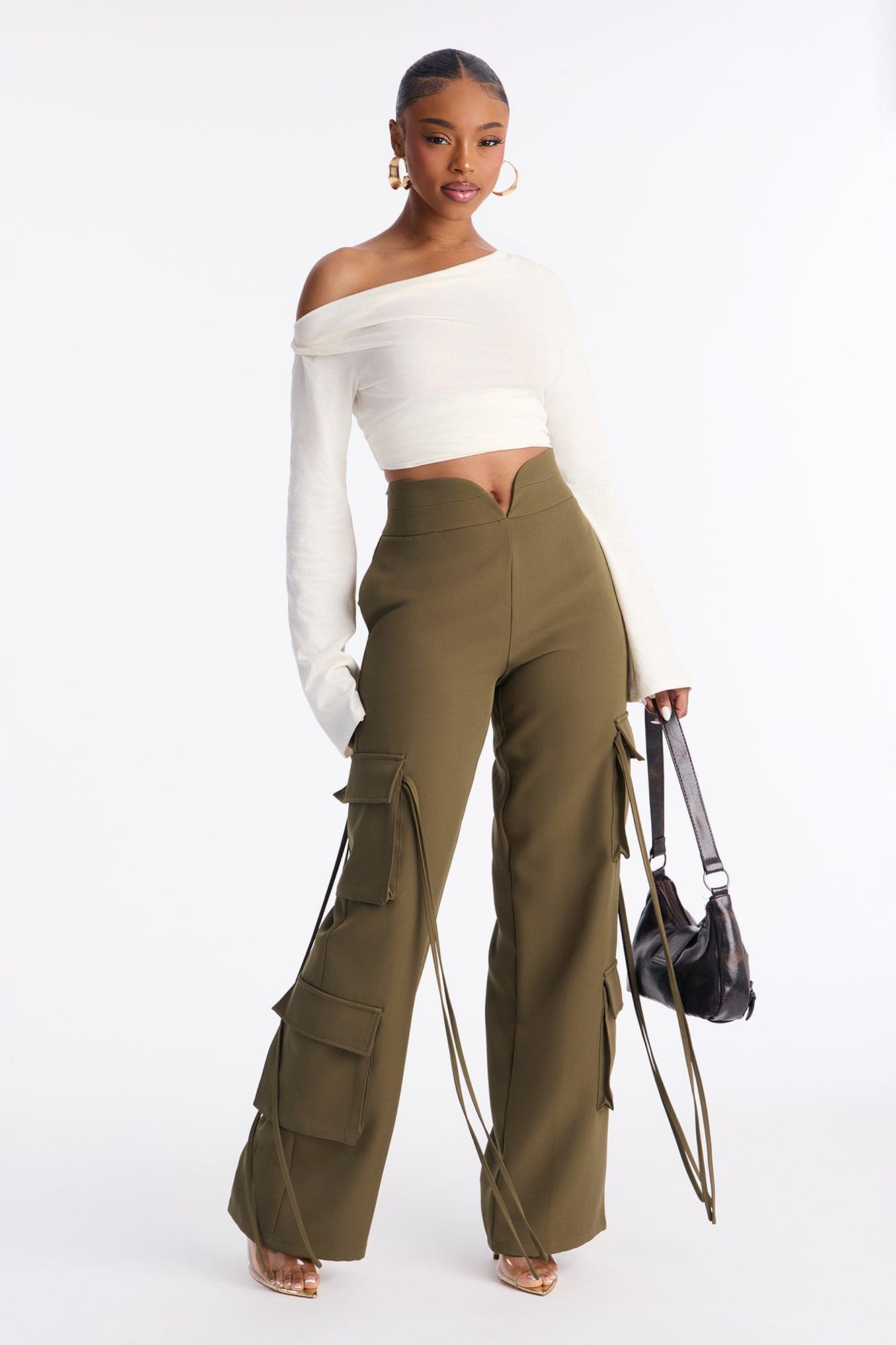 Morgan V Waist Cargo Pants 33 - Military Green Female Product Image
