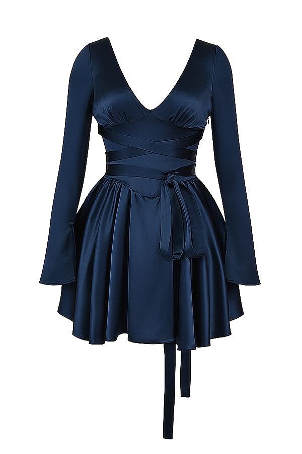Dominique  navy plunge mini dress Product Image