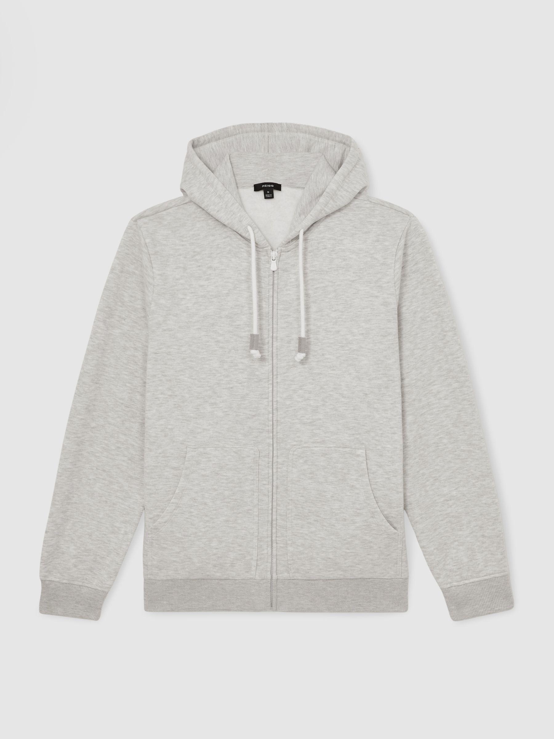 Cotton-Blend Zip-Through Hoodie in Grey Product Image
