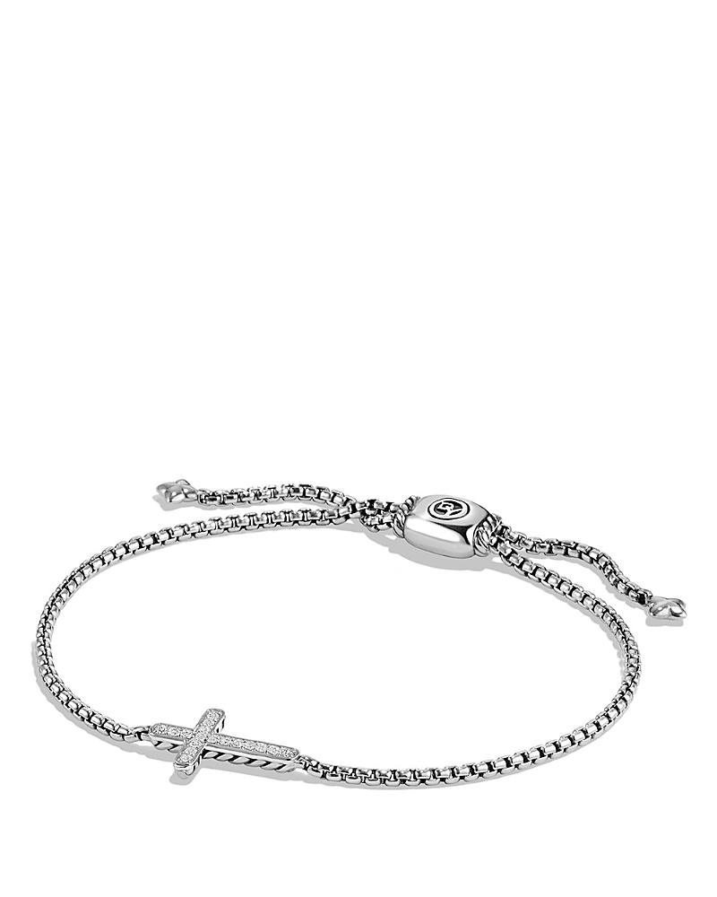 Womens Petite Pav Sterling Silver & Pav Diamond Sideways Cross Bracelet Size 0 Product Image