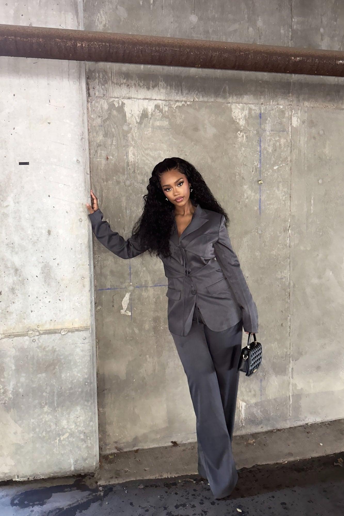 Pretty Official Blazer Pant Set - Grey Product Image