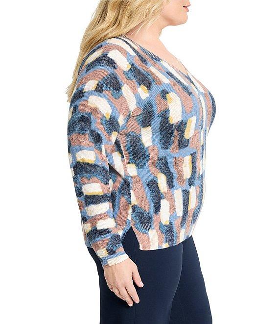 NIC + ZOE Plus Size Brushstroke Waffle Knit V-Neck Long Sleeve Sweater Product Image