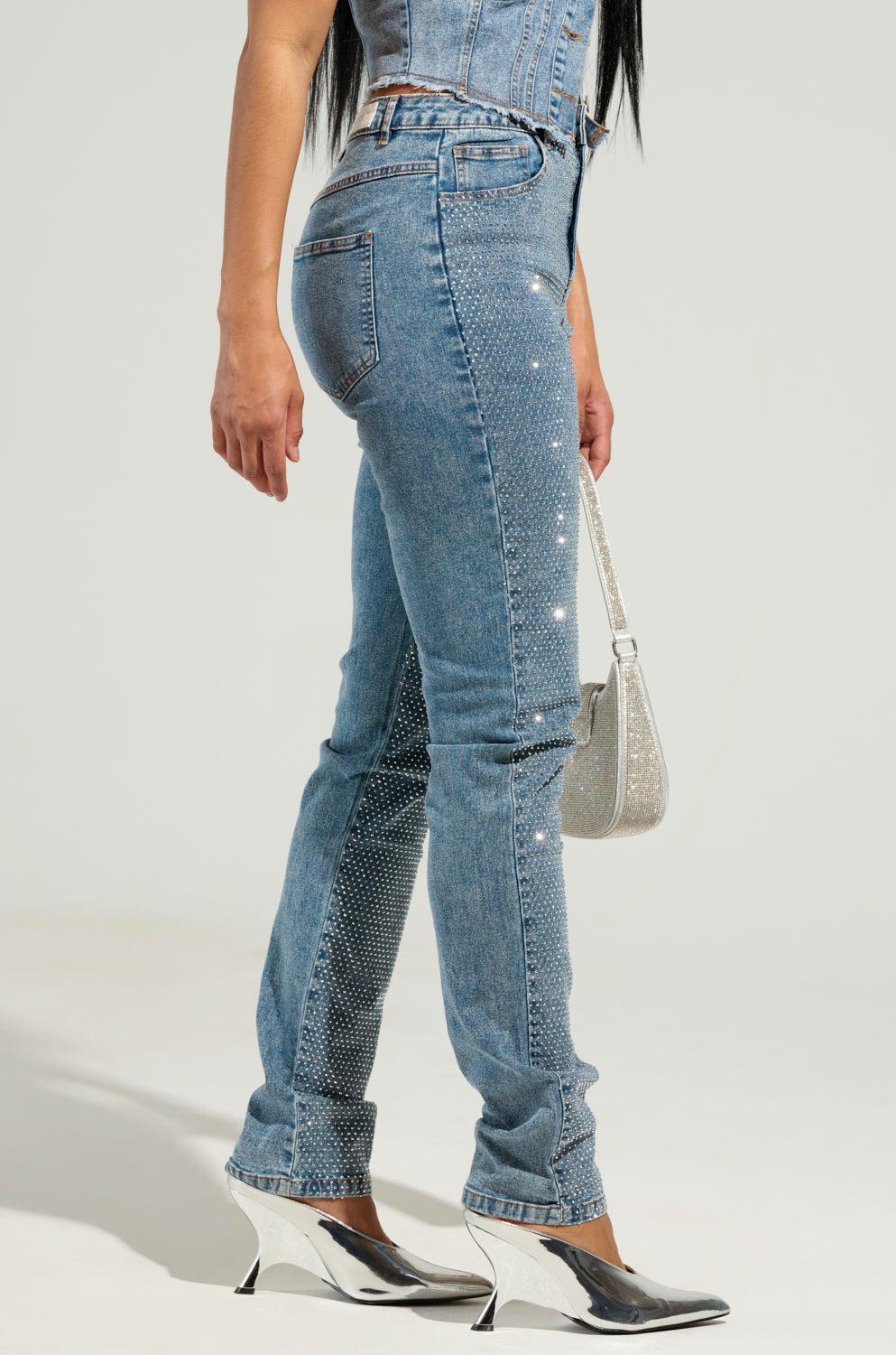JOLIE RHINESTONE EMBELLISHED TAPERED JEAN Product Image