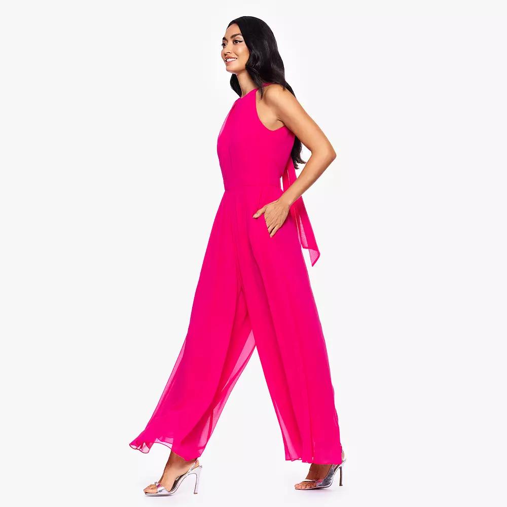Women's BA Nites Pleat Bodice Chiffon Halter Jumpsuit, Size: 12, Pink Product Image
