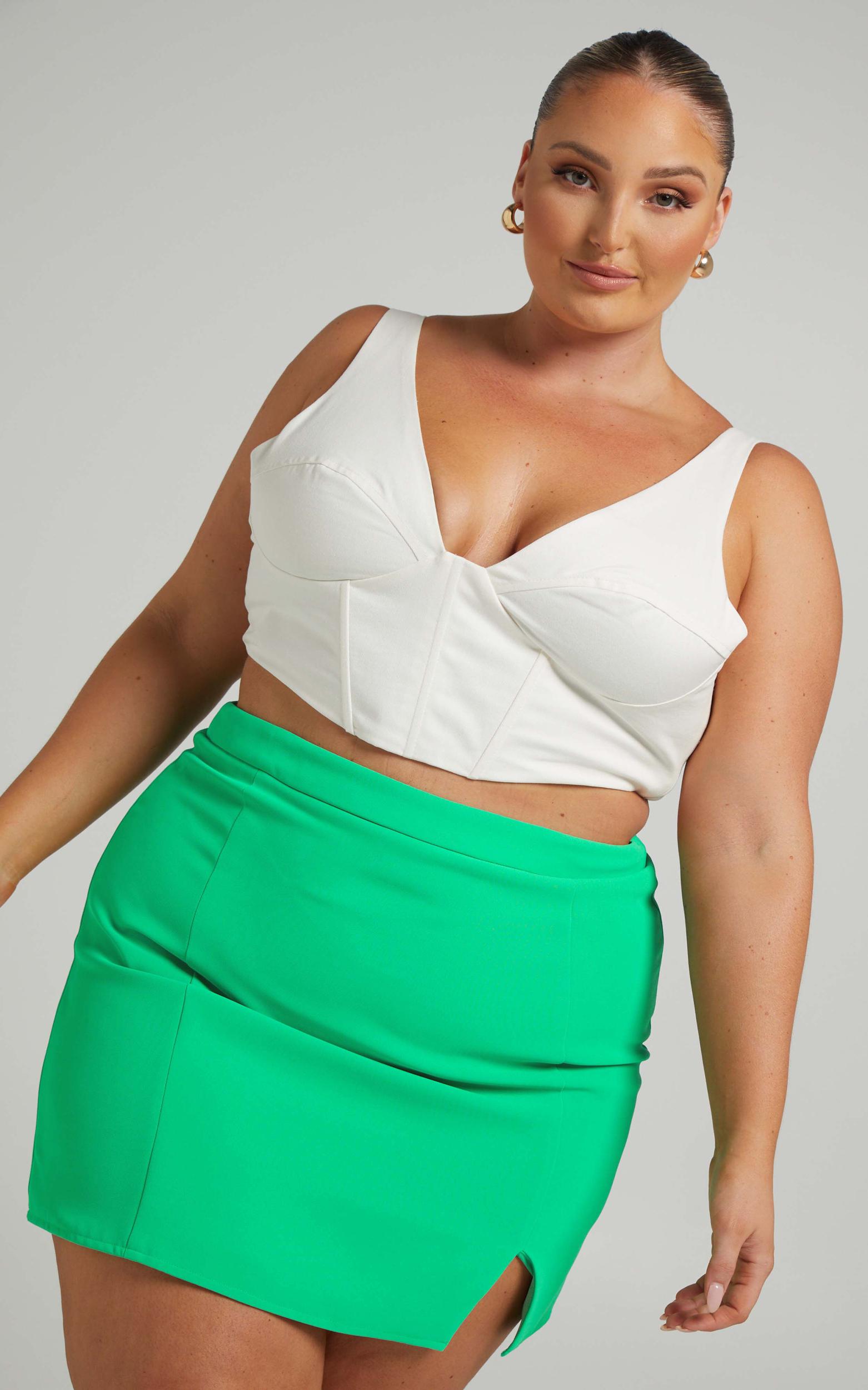 Evelenna Mini Skirt - High Waisted Split Skirt in Green Product Image