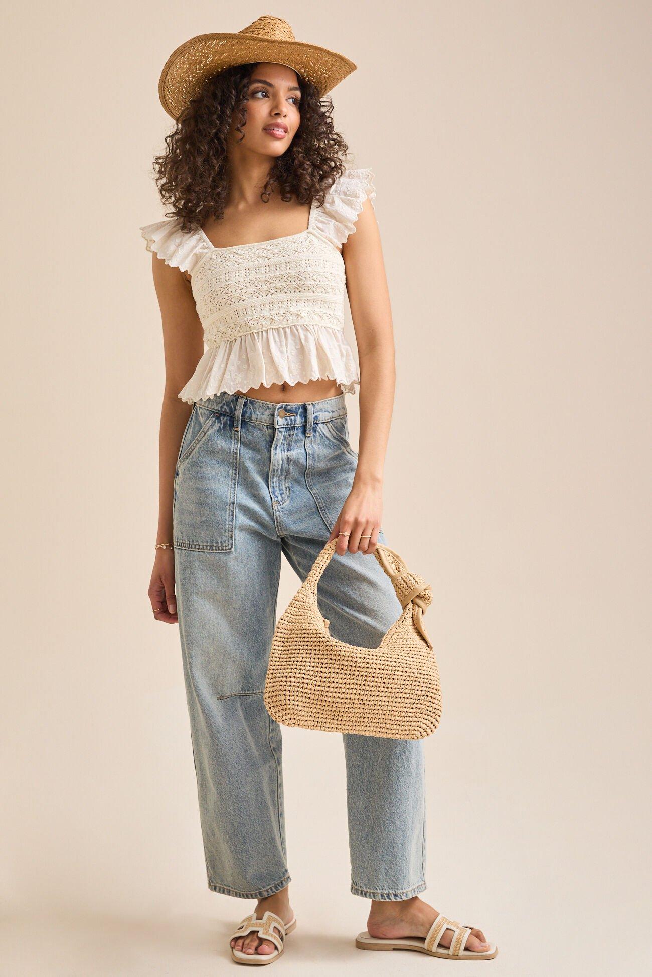 Stacie Crochet Woven Top Product Image