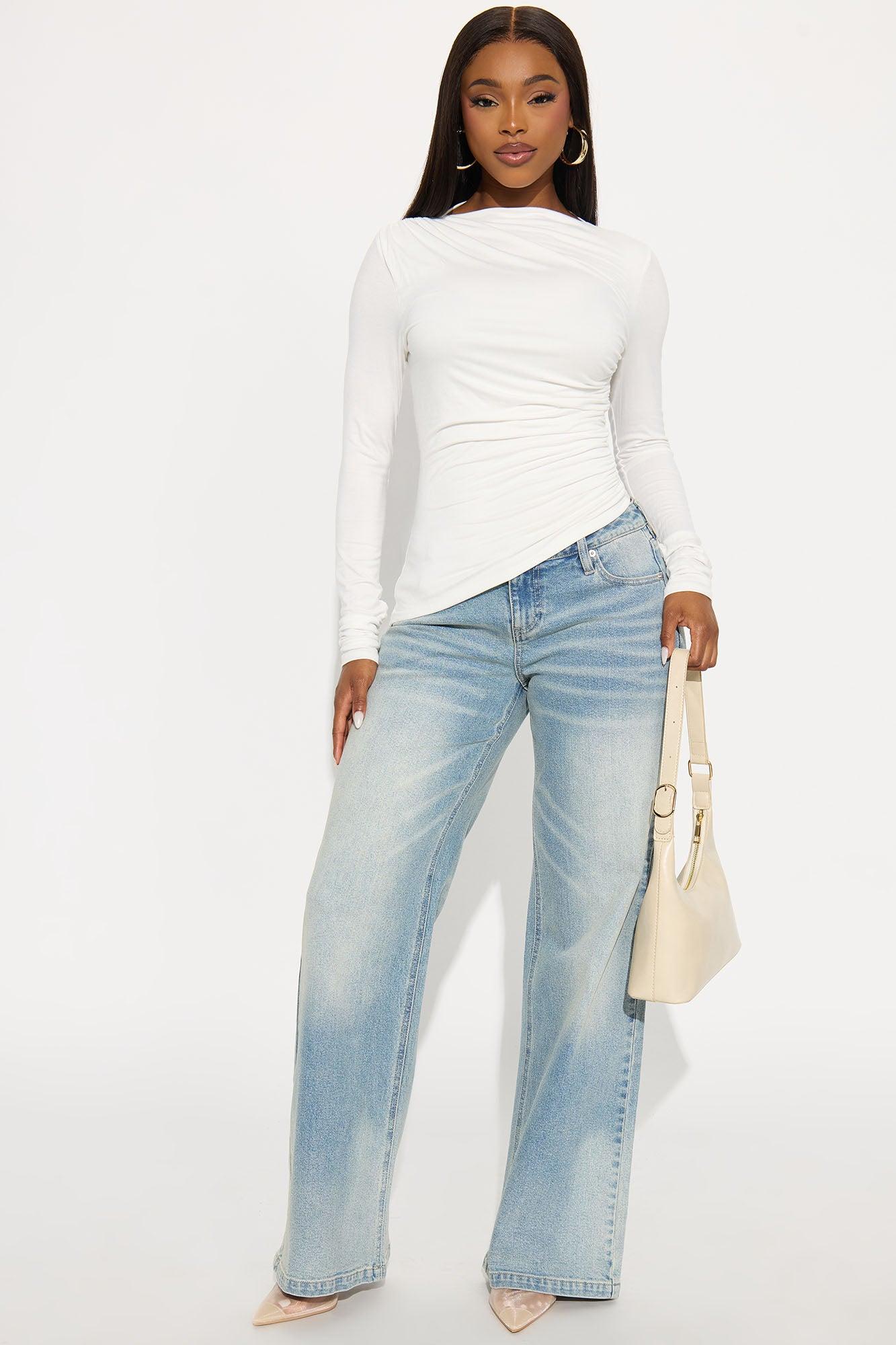 Kass Asymmetrical Long Sleeve Ruched Top - White Female Product Image