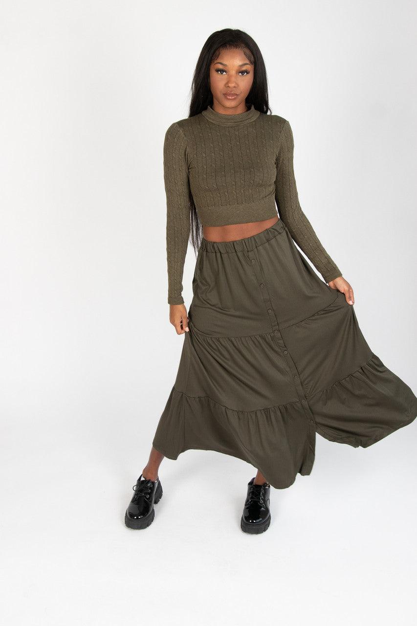 Tiered Button Front Maxi Skirt Product Image