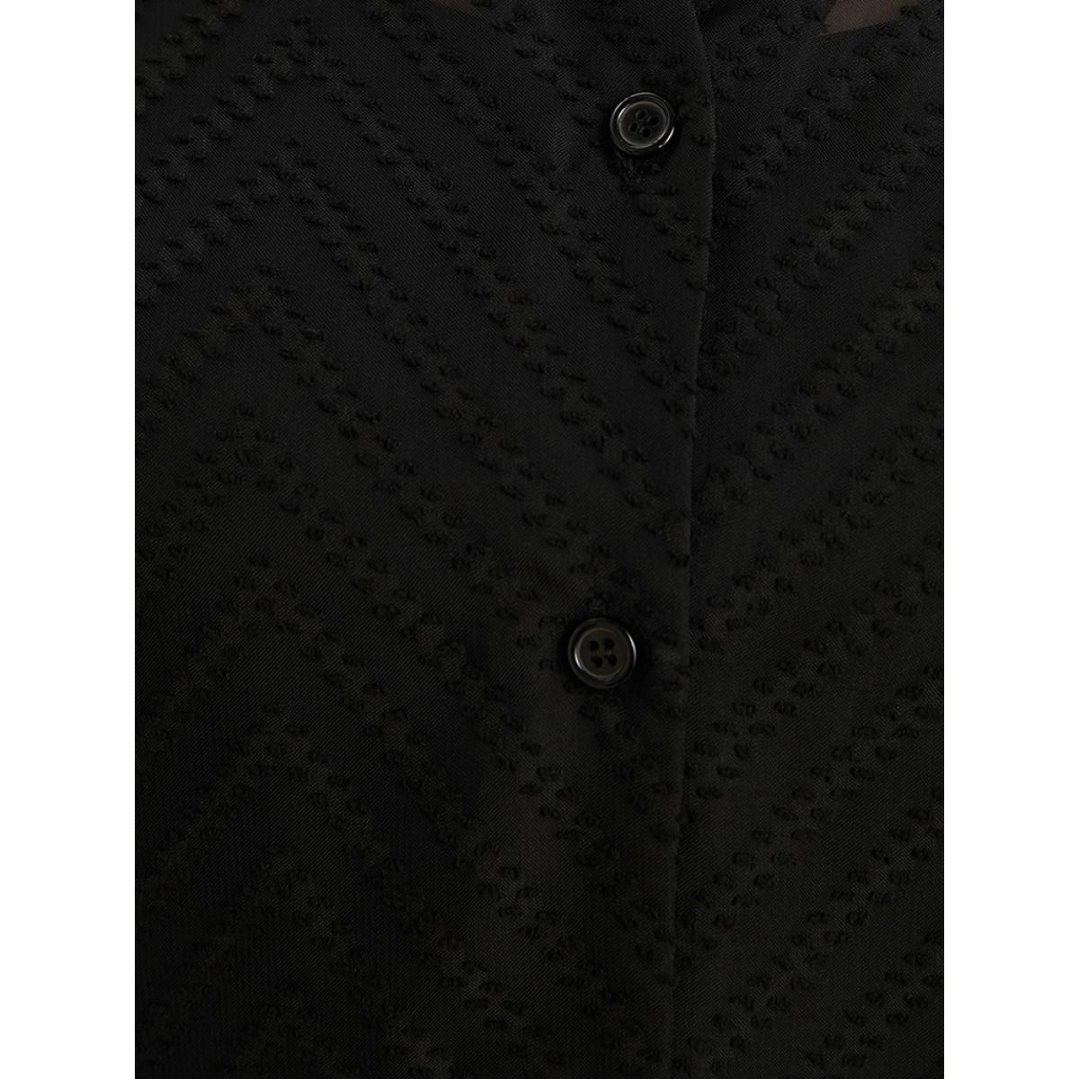 Plus Size Black Geometric Mesh Button Up Textured Blouse With Cami Top Women Office Long Sleeve Shirt collar Work Blouses BloomChic 12/L Product Image