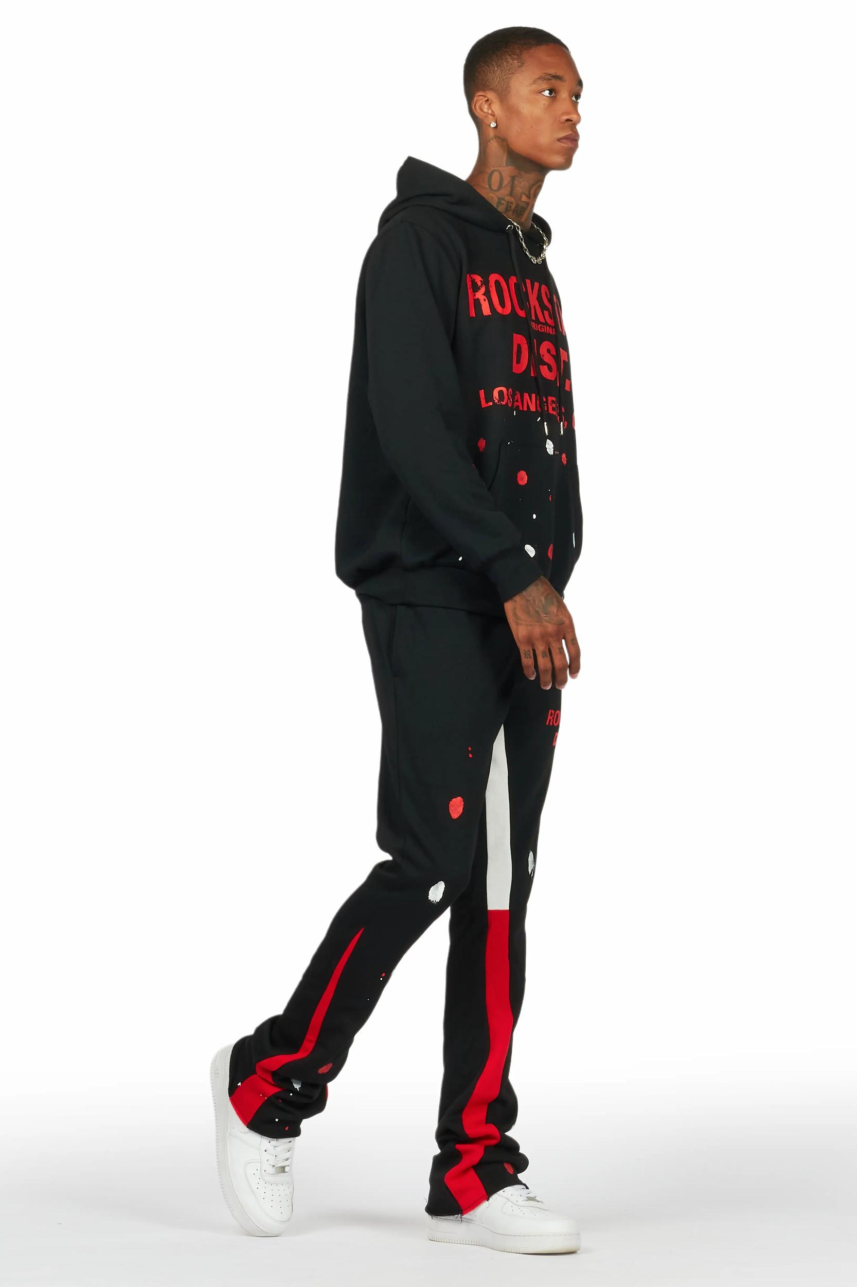Scottie Black/Red Paint Splatter Hoodie/Stacked Flare Pant Set Male Product Image