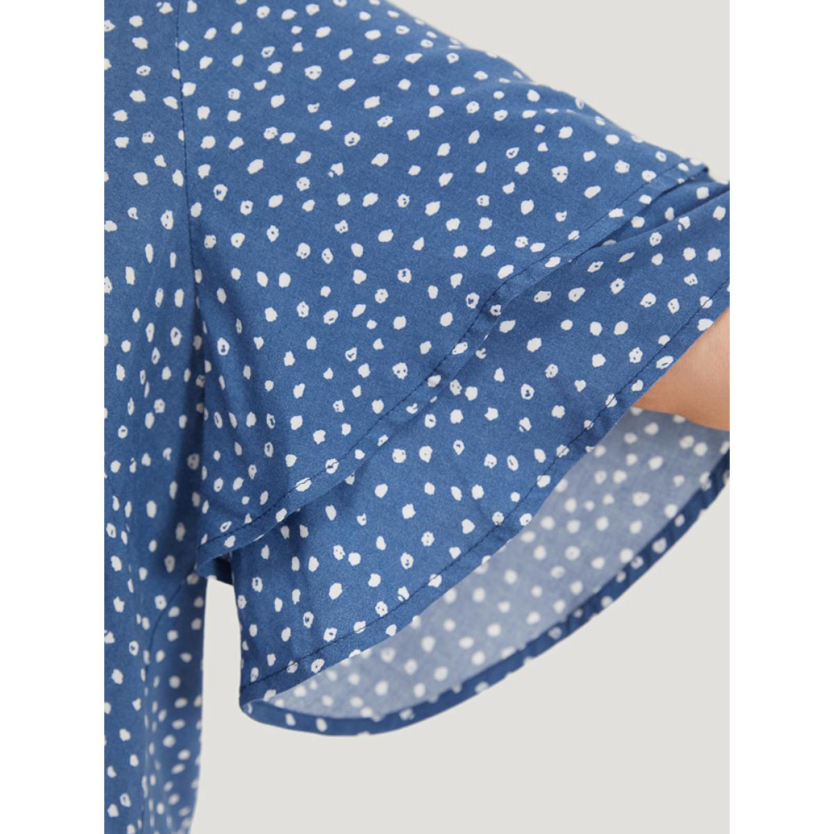 Plus Size Cerulean Polka Dot Flutter Sleeve Layered Blouse Women Elegant Half Sleeve V-neck Dailywear Blouses BloomChic 26/4X Product Image