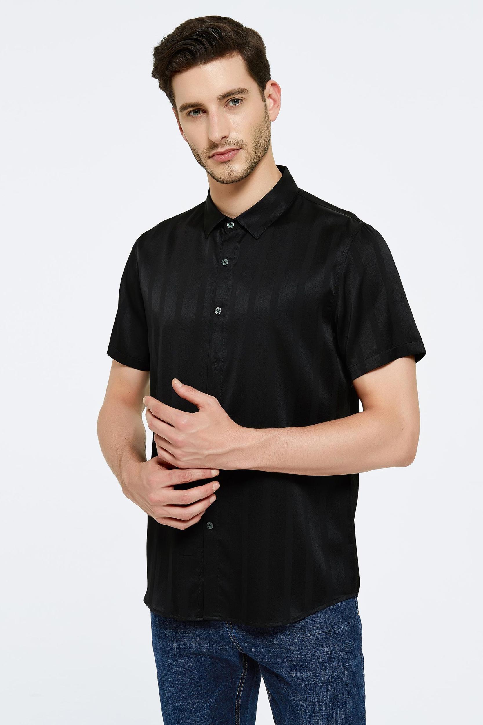 Jacquard Striped Silk Shirt For Men Product Image
