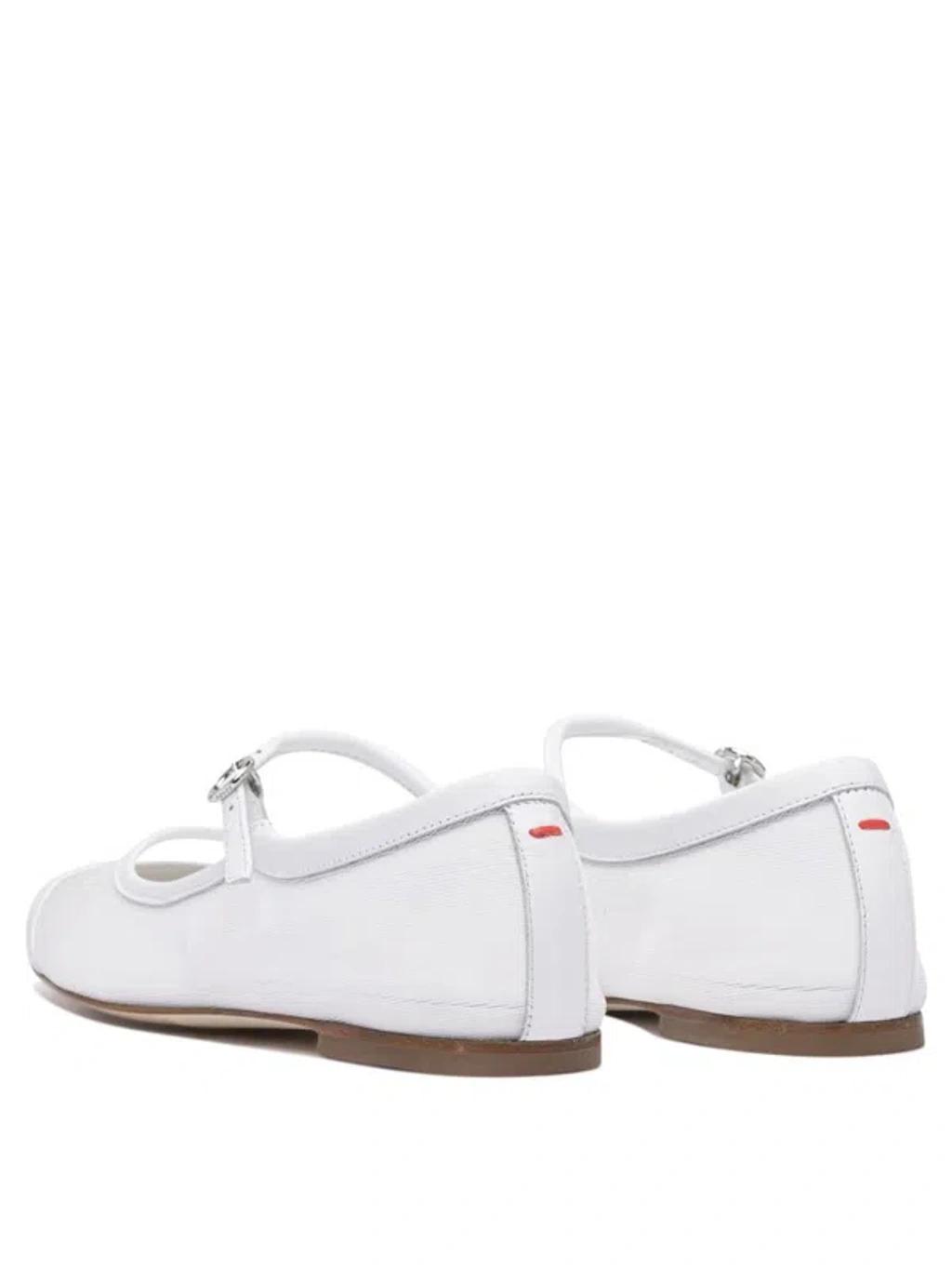 AEYDE Round Toe Ballerina Shoes With Contrast Piping In White Product Image