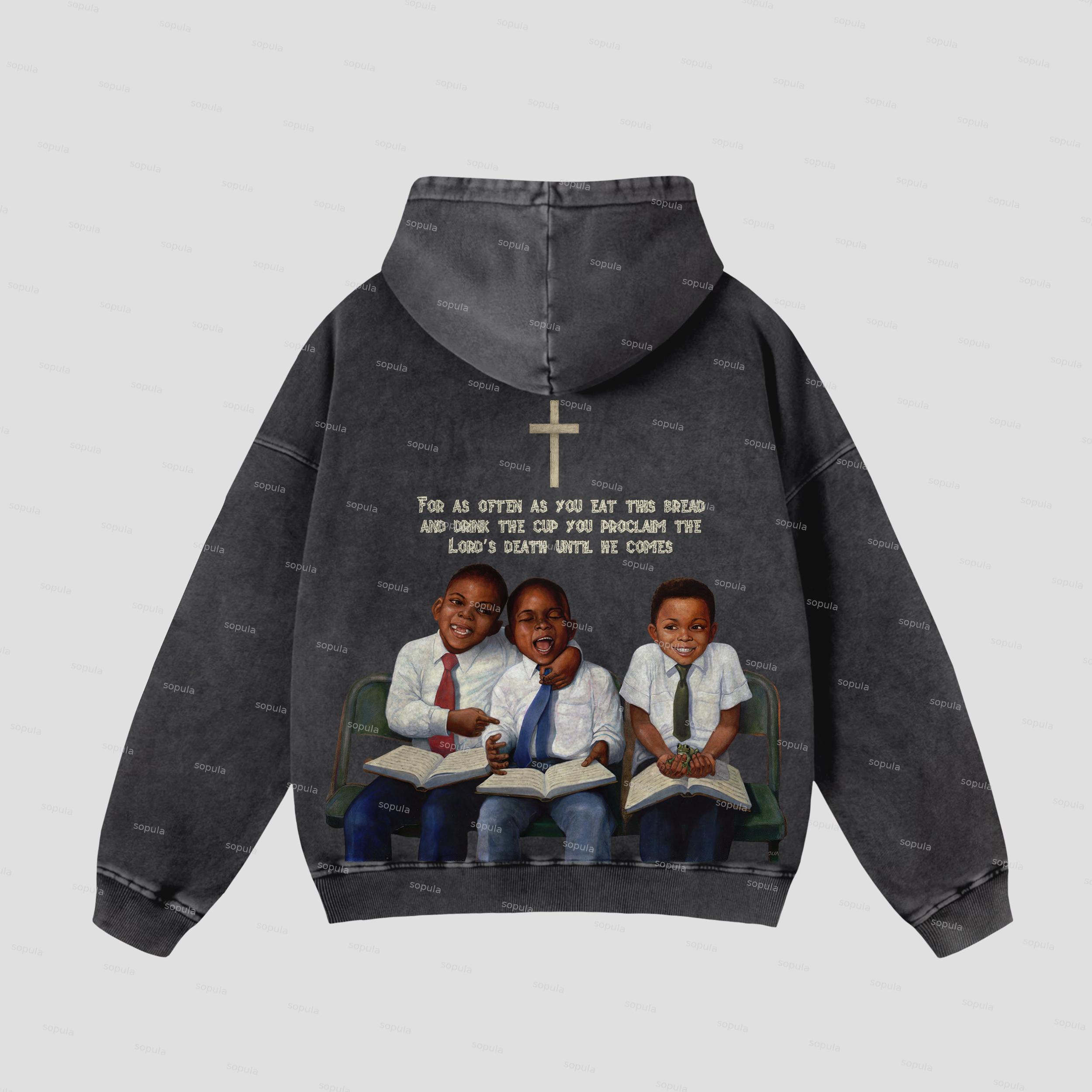 Vintage Angels Descend Graphic Acid Washed Oversized Hoodie Product Image