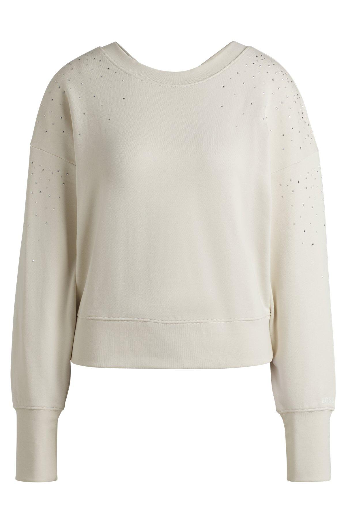 Embellished sweatshirt in cotton terry with ribbed trims Product Image