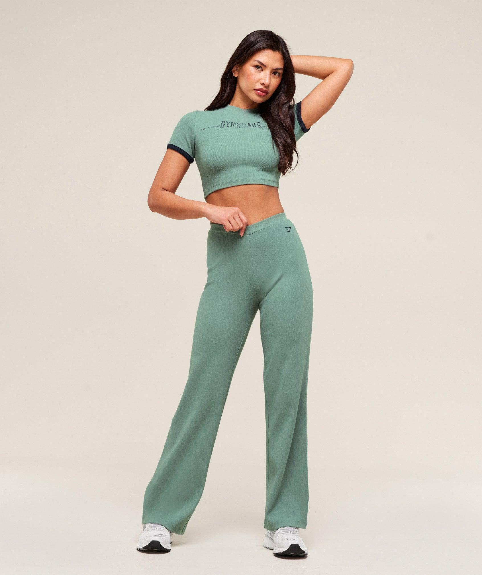 Gymshark Ribbed Cotton Crop Top - Celeste Blue/Heavy Blue Female Product Image