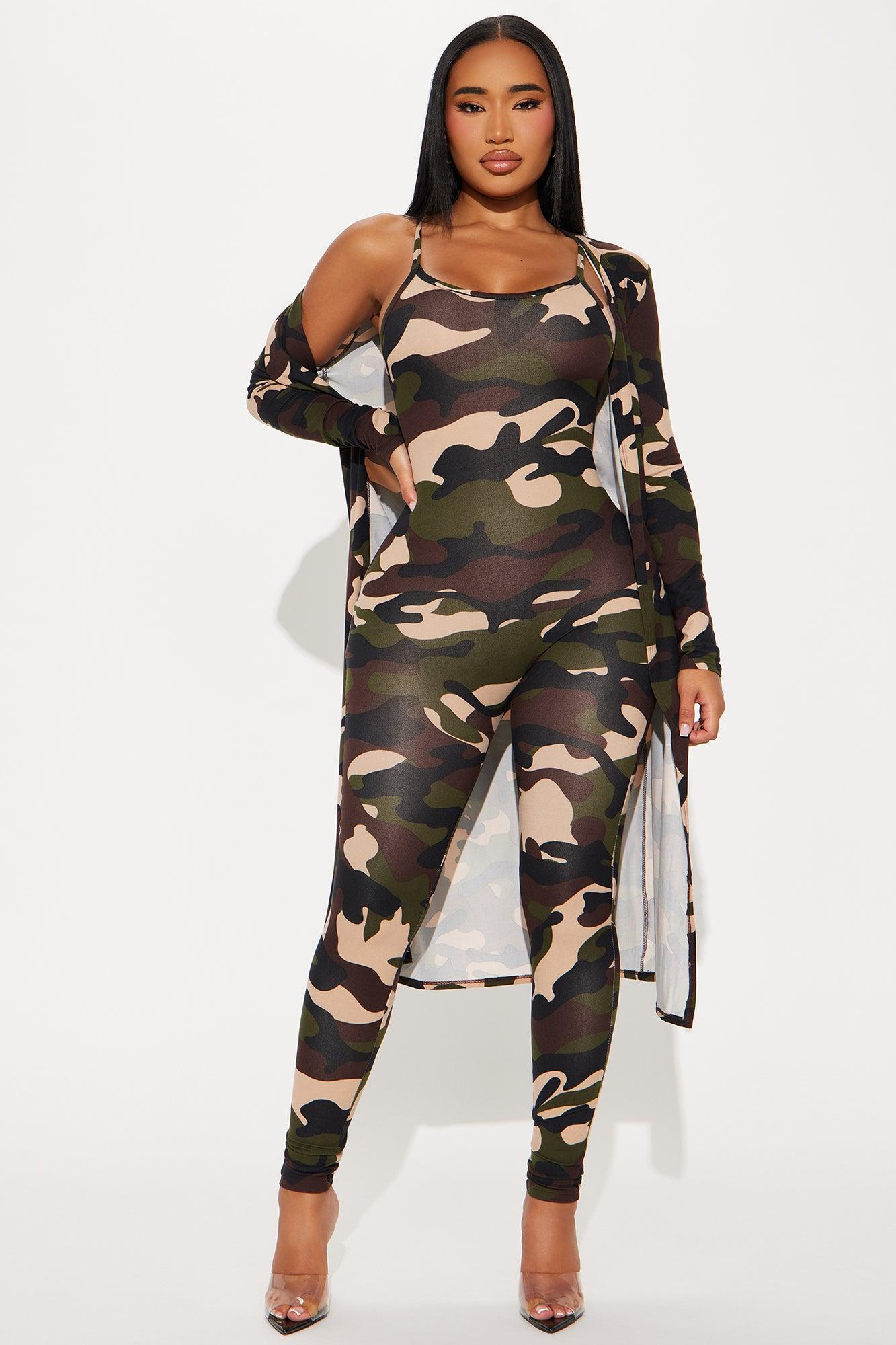 Show Me Comfort Printed Jumpsuit Set - Olive/combo Product Image