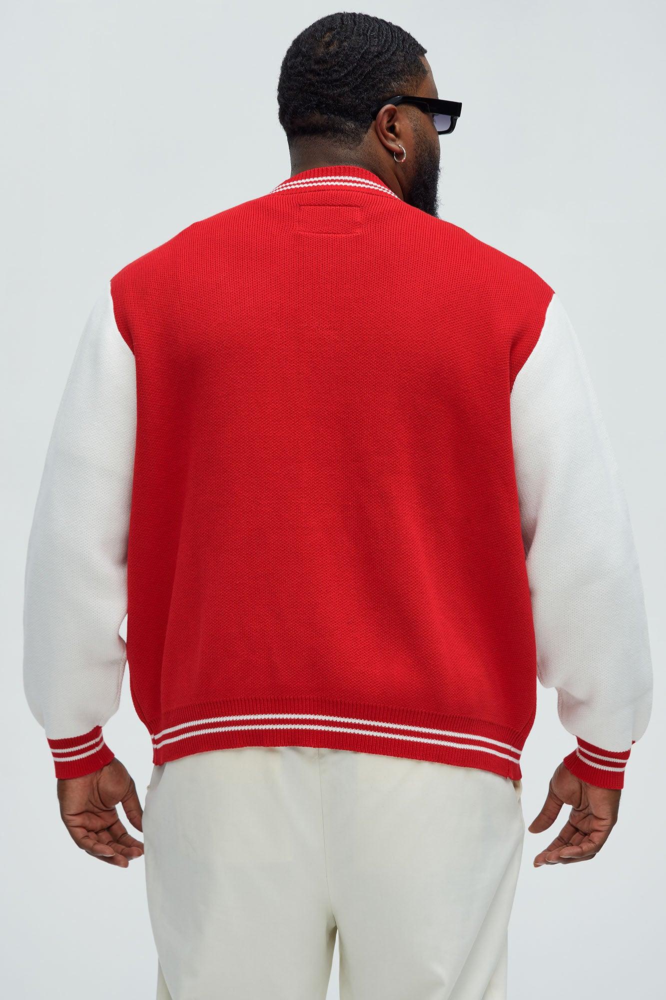 Caspian Knitted Varsity Jacket - Red/combo Product Image