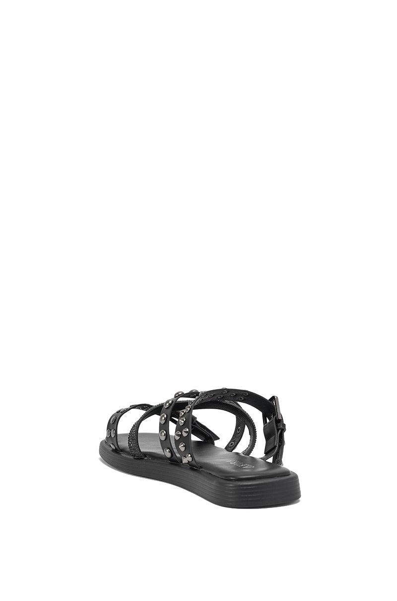AKIRA GOLD MANNING BLACK HARDWARE EMBELLISHED FLAT SANDAL Product Image