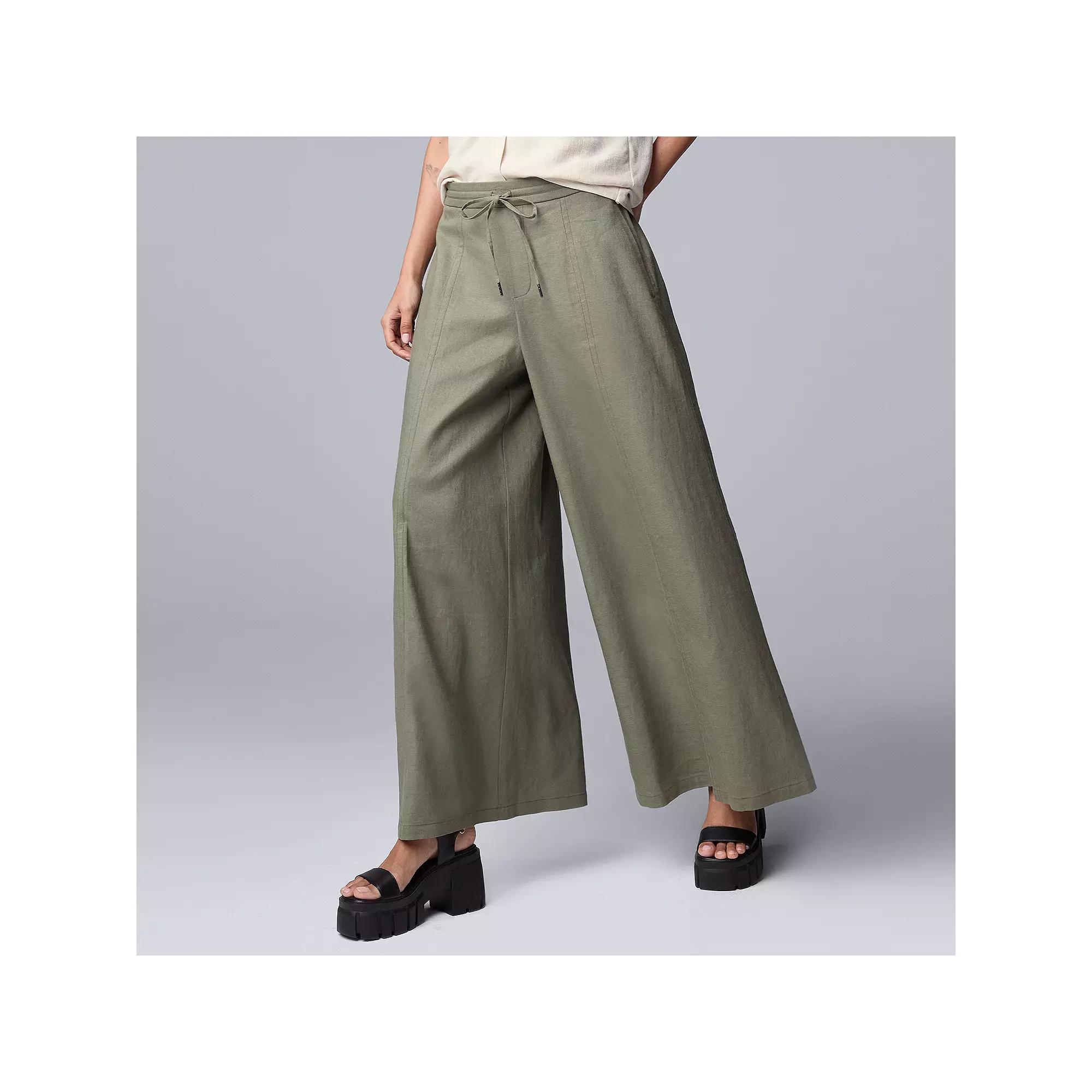 Women's Simply Vera Vera Wang Linen Blend Wide Leg Pants, Size: Large, Kalamata Green Product Image