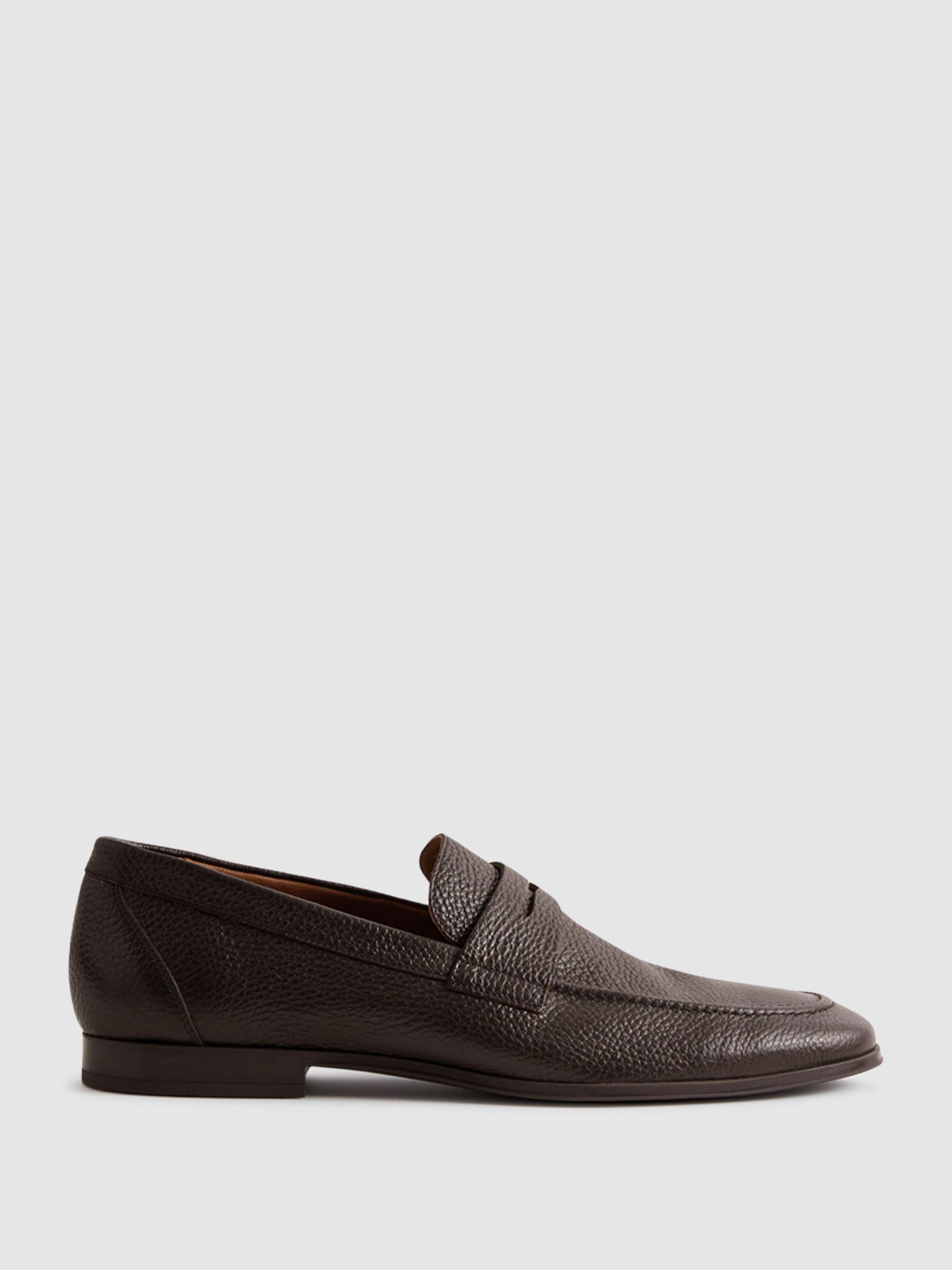 Grained Leather Slip-On Loafers in Dark Brown Product Image