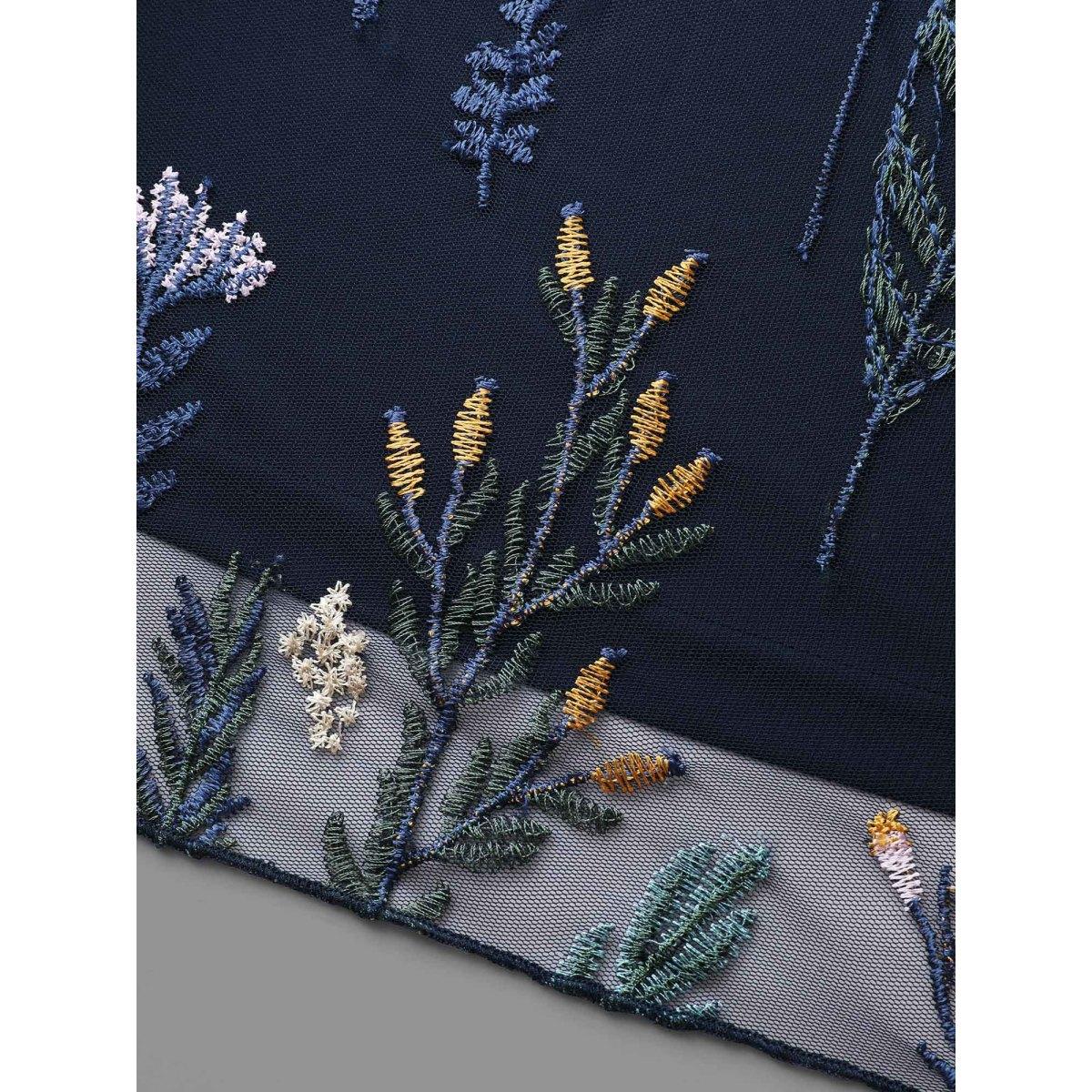 Plus Size Indigo Enchanted Forest Embroidered Elastic Waist Blouse Women Elegant Long Sleeve V-neck Everyday Blouses BloomChic 18-20/2X Product Image