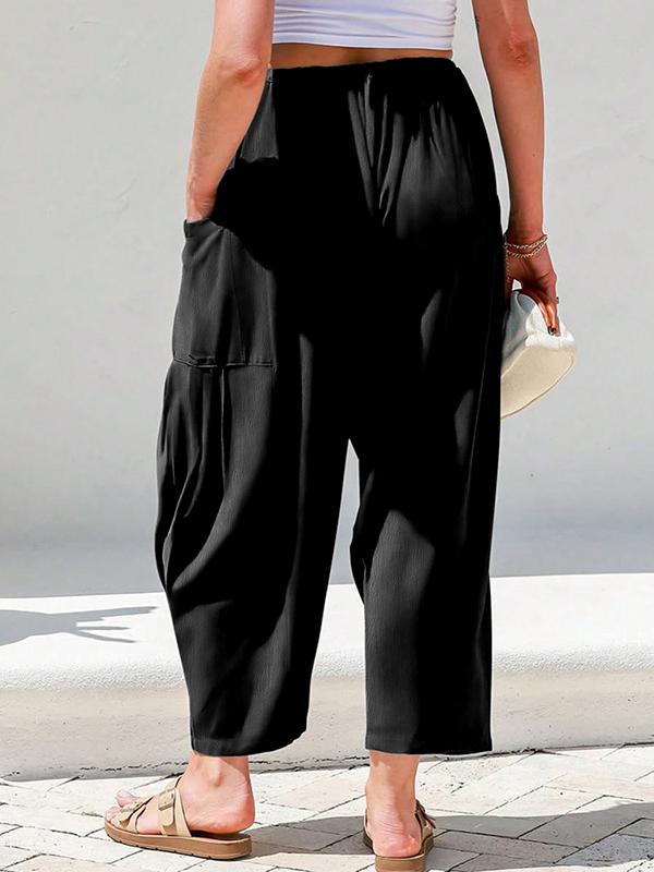 Column Loose Elasticity Pockets Solid Color Casual Pants Bottoms Trousers Product Image