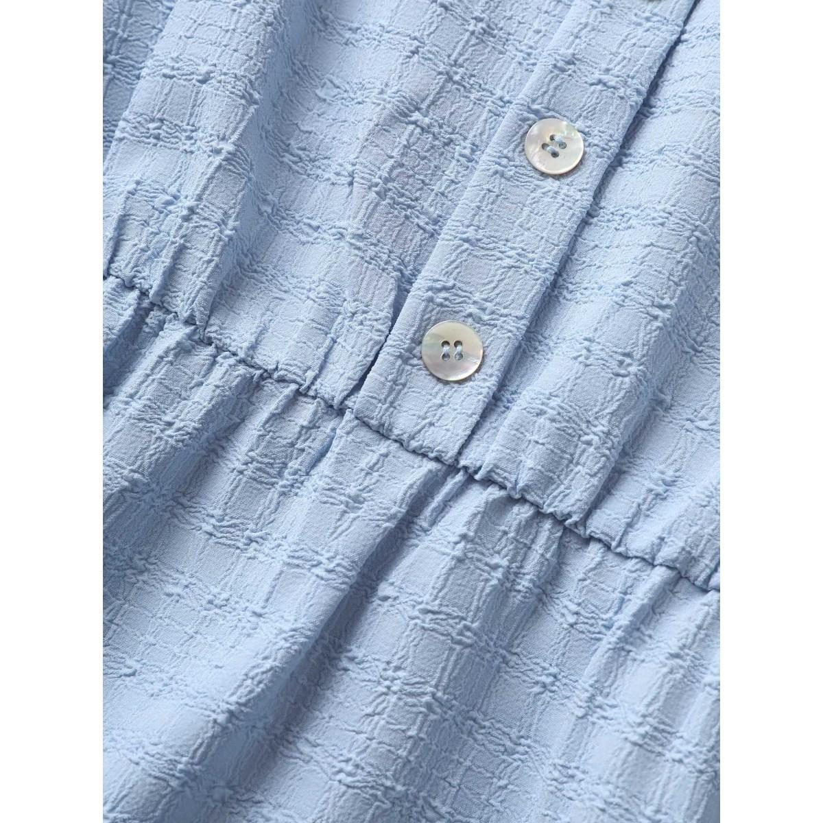 Plus Size Plain Textured Ruffle Layered Hem Belted Dress LightBlue Women Resort Texture Non Sleeveless Curvy Midi Dress BloomChic 10/M Product Image