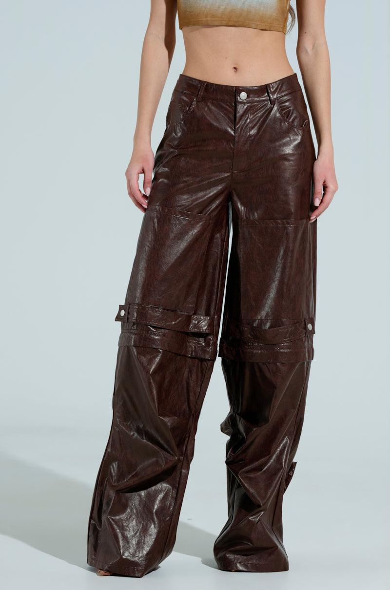 TOO GOOD FAUX LEATHER WIDE LEG TROUSER Product Image