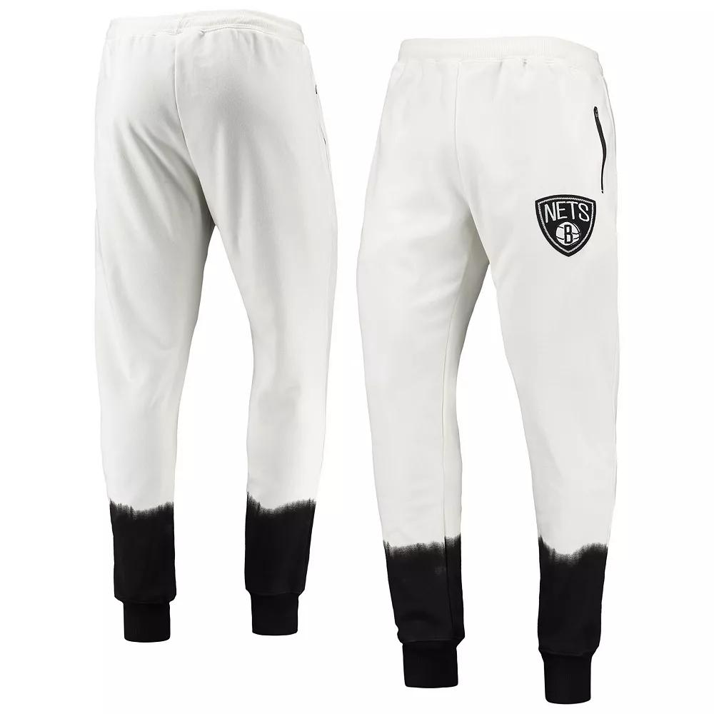 Men's Oatmeal Brooklyn Nets Double Dribble Tie-Dye Fleece Jogger Pants,  Product Image